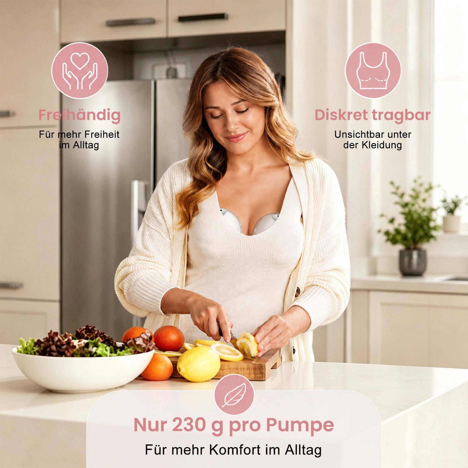 SWGOTA Elektrische Milchpumpe Freihändige und tragbare Milchpumpe für Neumütter & Stillende, 2400mAh BPA-freies PPSU mit Babymund-Technik & Doppelabdichtung, 4 Modi & 12 Stufen, inkl. 17/19/21/24 mm Flanschen (2 Stück)