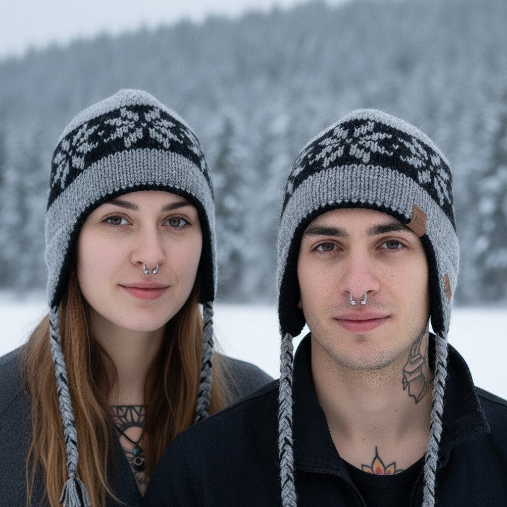 Guru-Shop Strickmütze Wollmütze mit Ohrenklappen Norwegermütze -.. günstig online kaufen