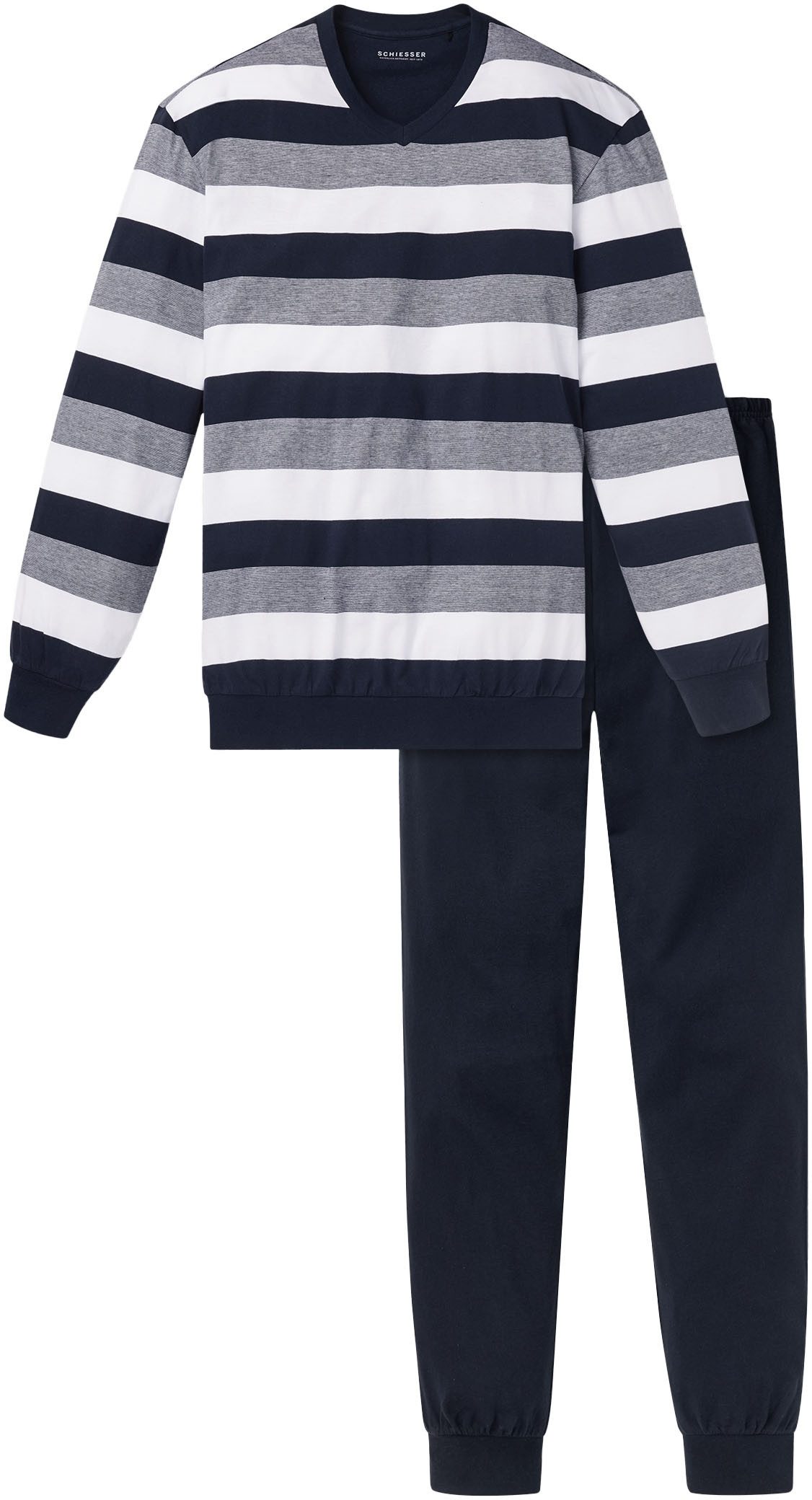 Schiesser Pyjama Dark Sapphire (2 tlg) mit Blockringeln günstig online kaufen