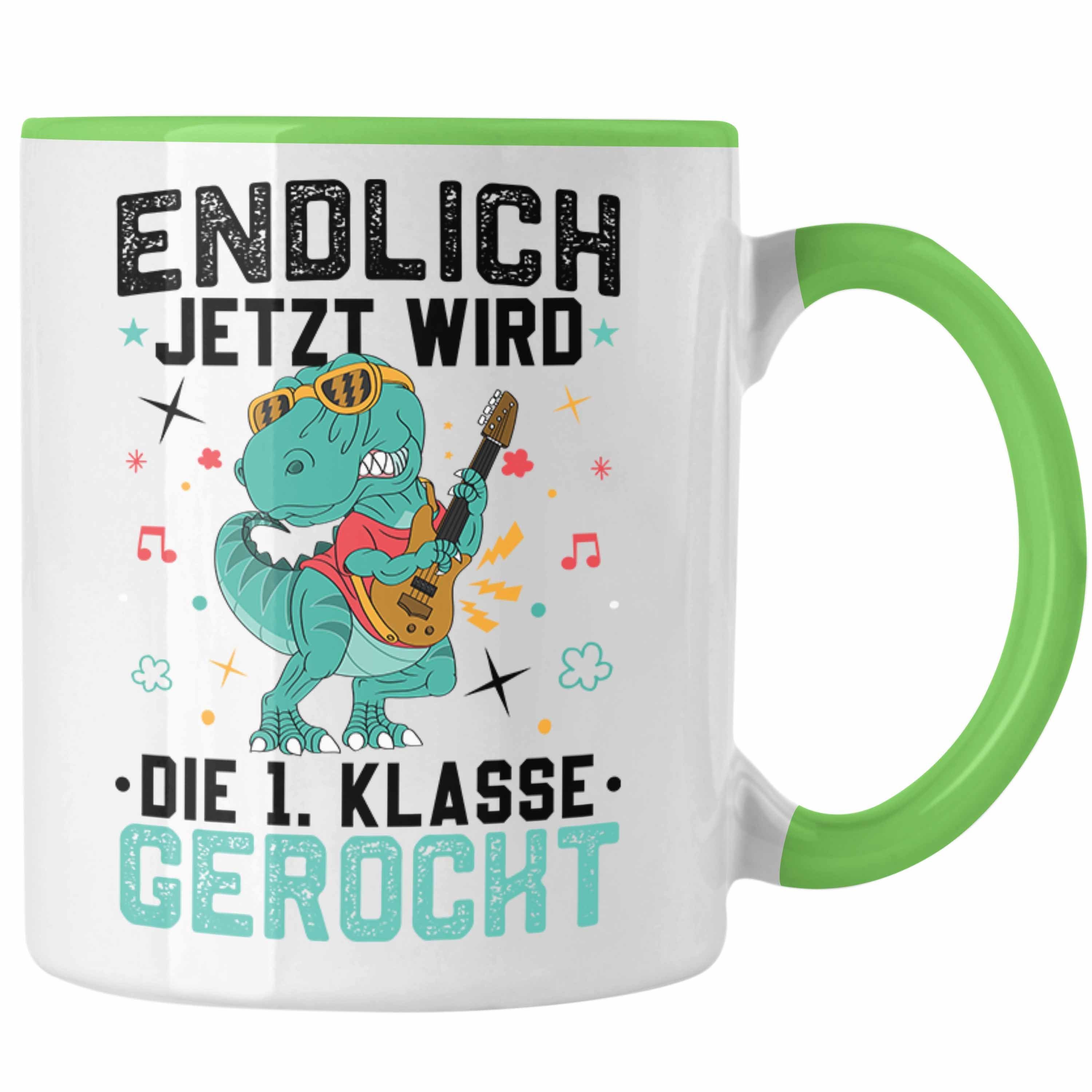 Trendation Tasse Erste Klasse Wird Gerockt Tasse Geschenk zur Einschulung Dinosaurer Ju