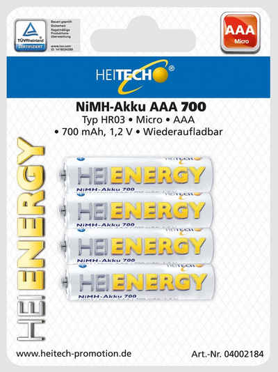 HEITECH 4er Pack NIMH-Akku, Micro/AAA / HR03 700 mAh Wiederaufladbar Batterie Batterie, (4 St)