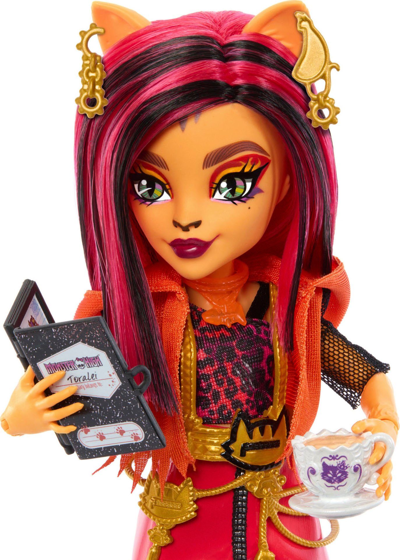 Mattel® Anziehpuppe Monster High, Skulltimate Stripe Frights Secrets: Toralei Neon