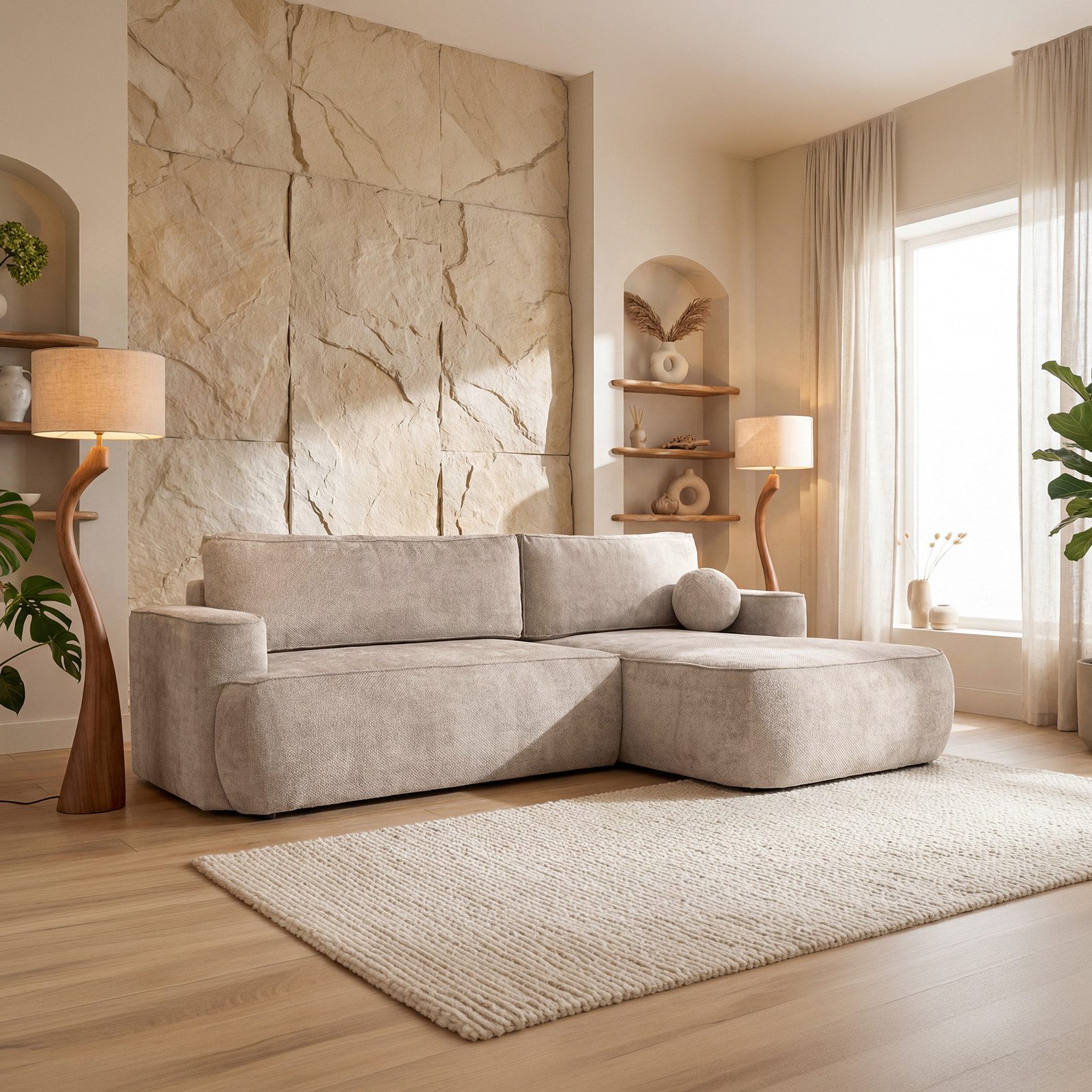 yourhouse24 Ecksofa AURA L-Form Couch, Chenille-Stoff, mit Bettfunktion und Bettkasten