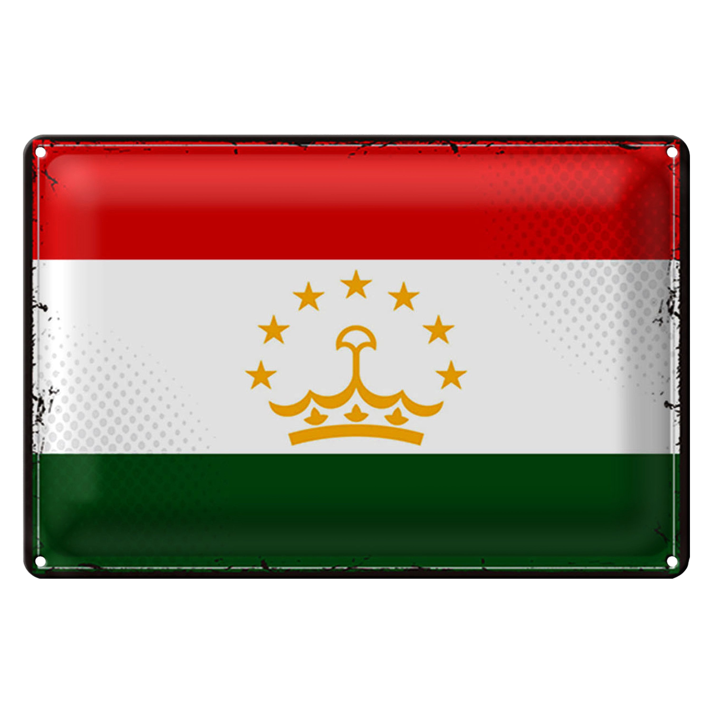 Roomando Metallschild Blechschild Flagge Tadschikistan 30x20cm Retro Tajikistan