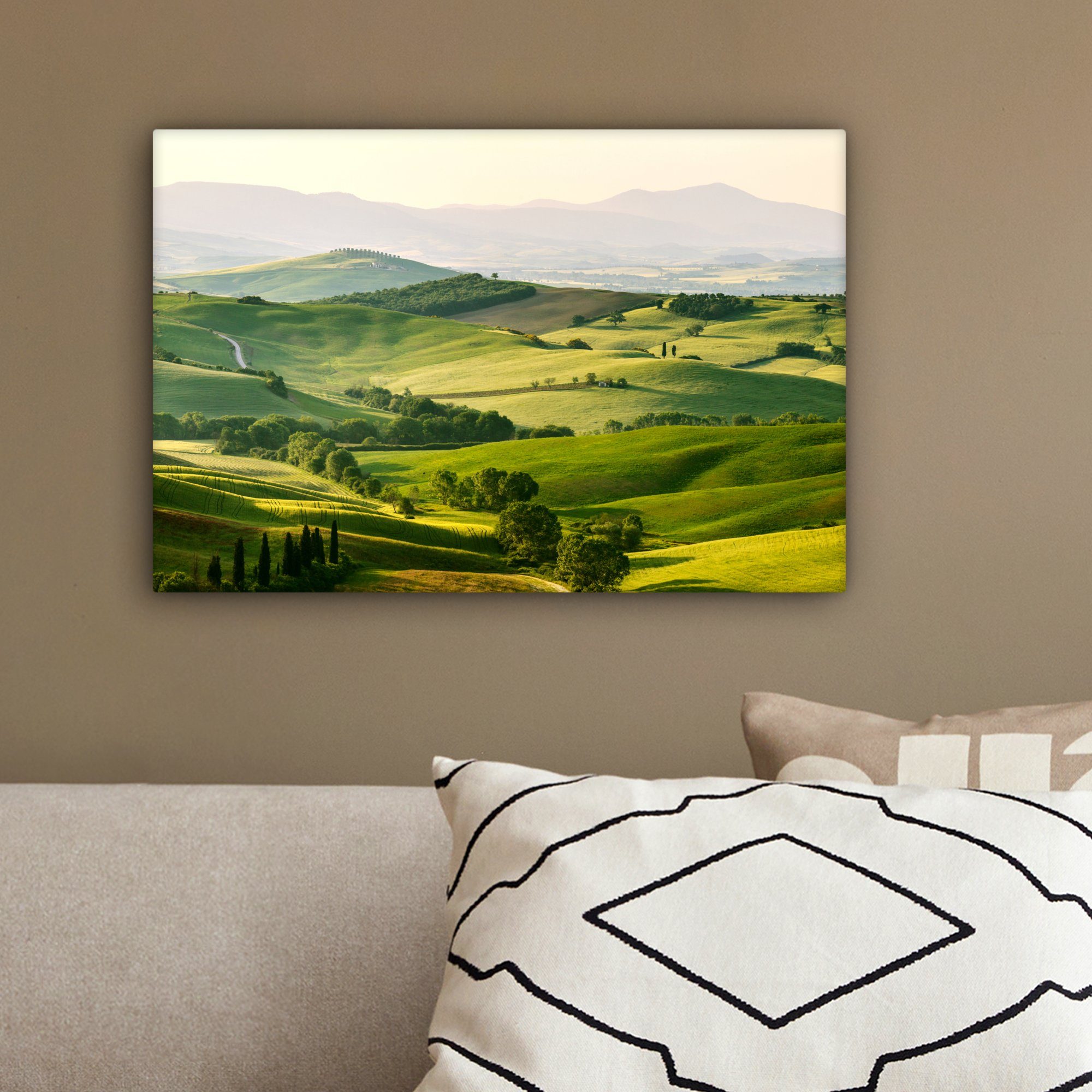 Wandbild Natur Toskana - Wanddeko, - 30x20 cm Aufhängefertig, (1 OneMillionCanvasses® St), Leinwandbilder, - Leinwandbild Landschaft, Grün