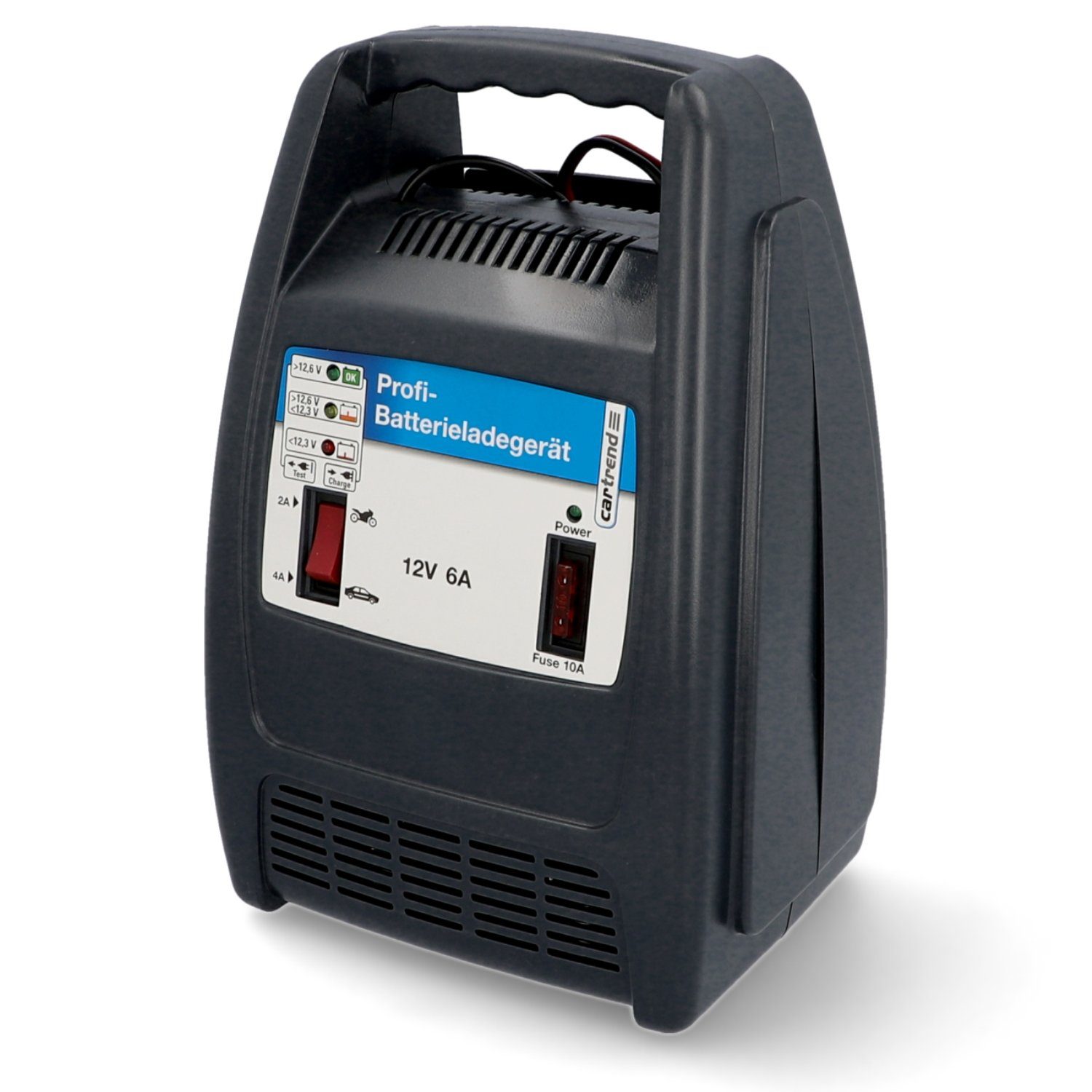 Cartrend 12V 6A Battery Charger with Display (Car Battery Charger, Battery Maintenance Charging Function, Seasonal Vehicles)