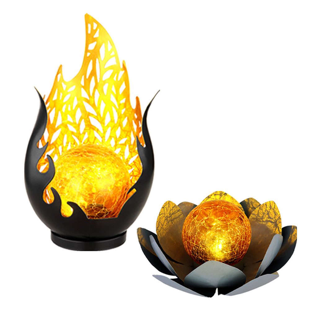 GLOBO LIGHTING LED Solarleuchte, LED-Leuchtmittel fest verbaut, Warmweiß, Solarlampe Außenlampe Gartenleuchte Lotusblume Flamme LED