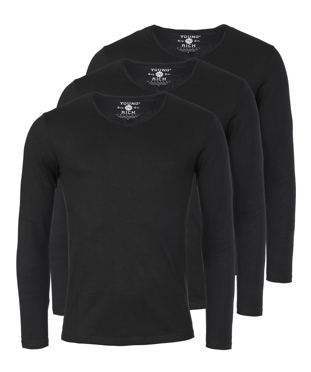 Young & Rich Langarmshirt Herren Uni Basic Longsleeve V-Ausschnitt Unterziehshirt 2001 3er Pack (3er-Pack, 3-tlg., 3er-Pack) V-Ausschnitt unifarben langarm slim fit