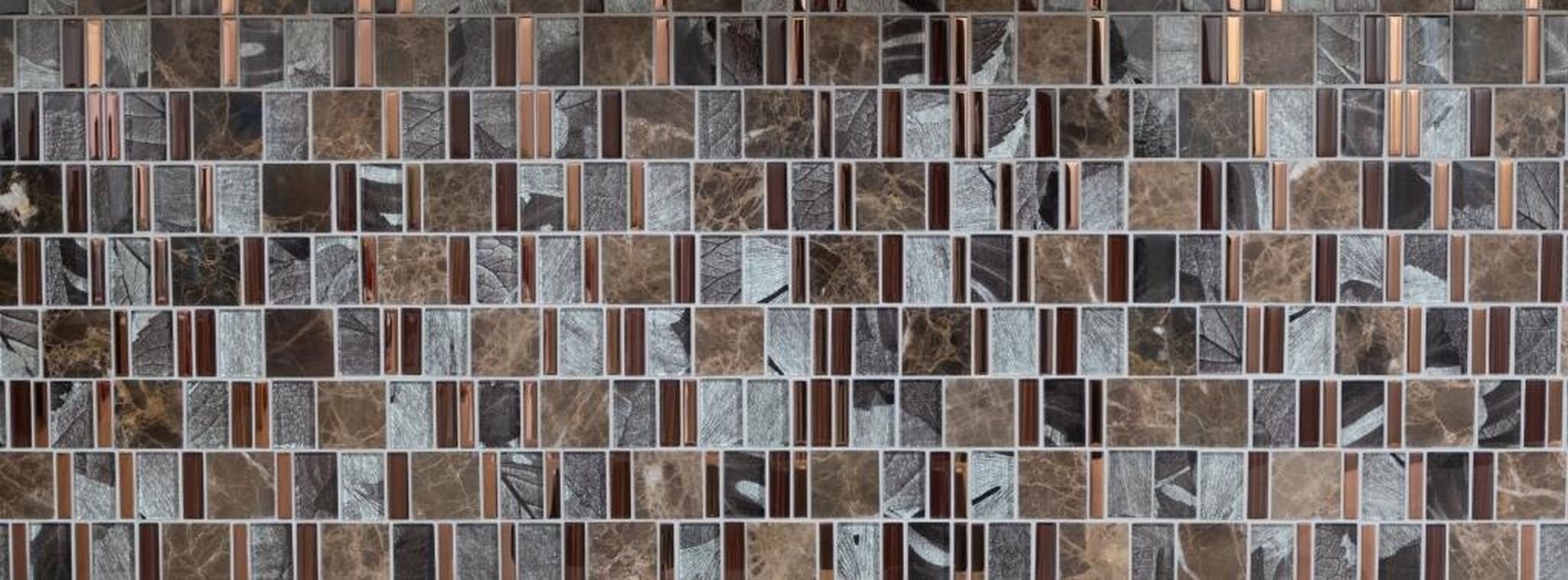 Marmor Mosaikfliesen Mosani Mosaikfliesen braun Glasmosaik grau kupfer