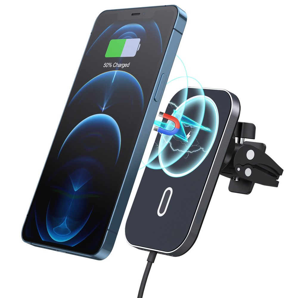 TUWENA Magsafe Ladegerät, Kabelloses Car Charger Handyhalterung Ladestation Induktions-Ladegerät (Wireless Auto Magnet Schnellladegerät für iPhone 16/15/14/13/12 Serie)