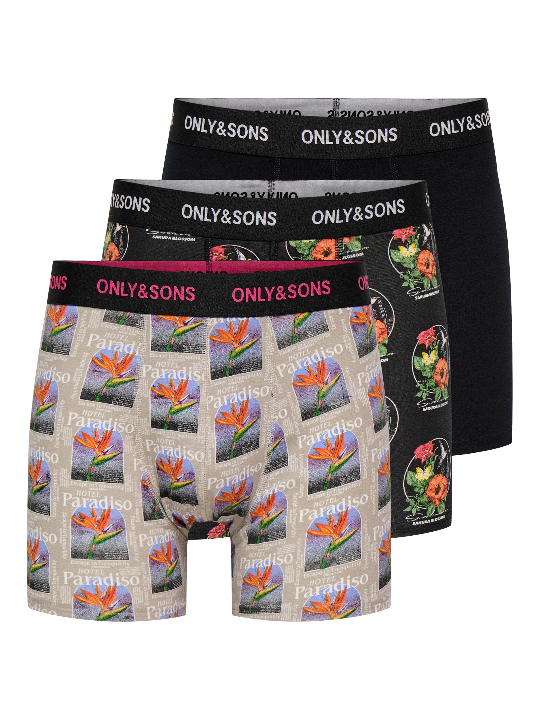ONLY & SONS Trunk ONSFITZ AOP WB BOLD BOXER 3PACK NOOS (Packung, 3-St) Baumwollmischung, eng anliegend