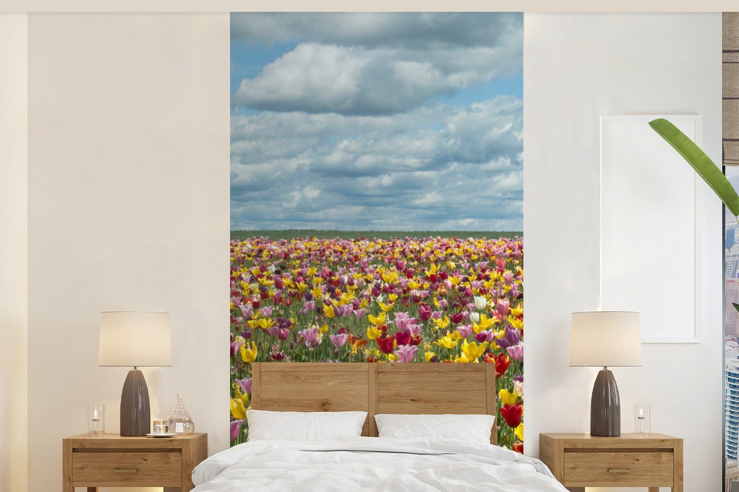 MuchoWow Fototapete Vliestapete Tulpen - Matt, Farben bedruckt, Küche, (2 Wolken, Wohnzimmer - für Fototapete St), Schlafzimmer