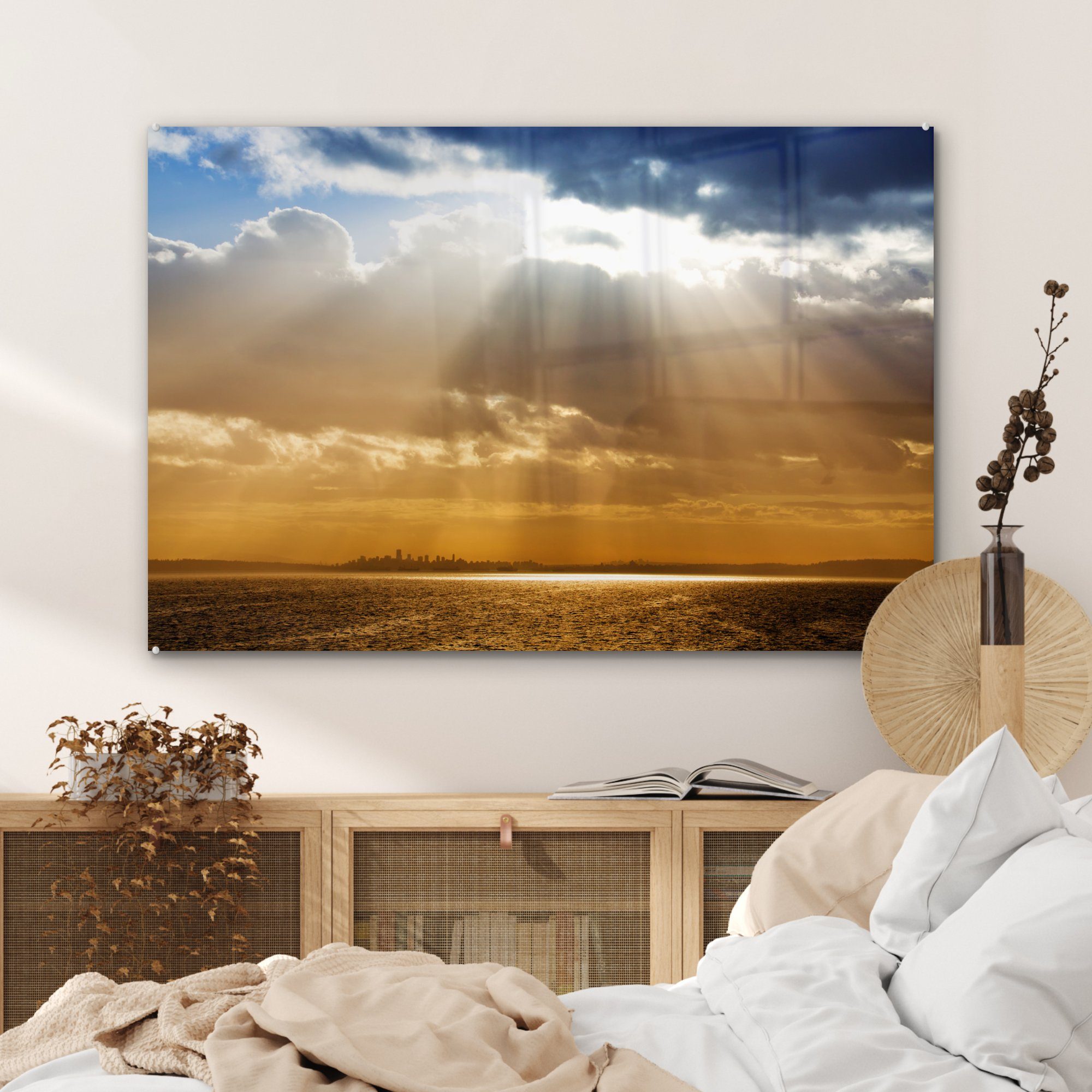 in MuchoWow blauen Himmel St), vom Acrylglasbild (1 Dämmerung im der & Schlafzimmer Acrylglasbilder Sonnenstrahlen kanadischen, Wohnzimmer