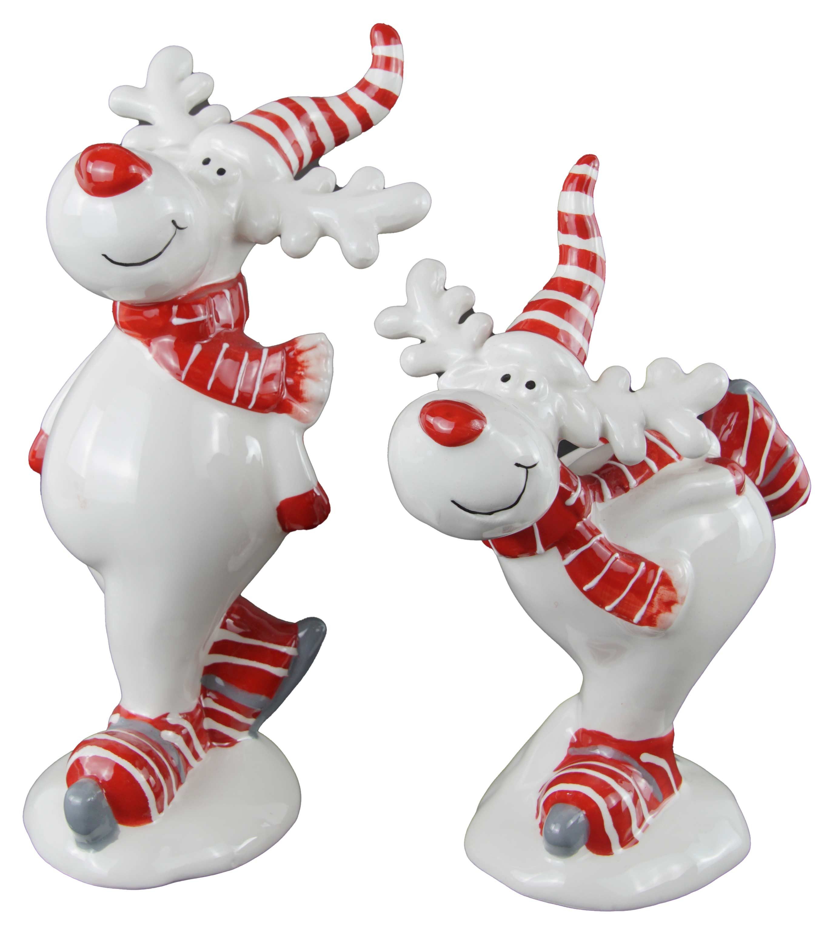 Holzwurm GmbH Dekofigur 2er Set Elche auf Schlittschuh (2 St), 2er Set, Elch, Schlittschuh, Keramik