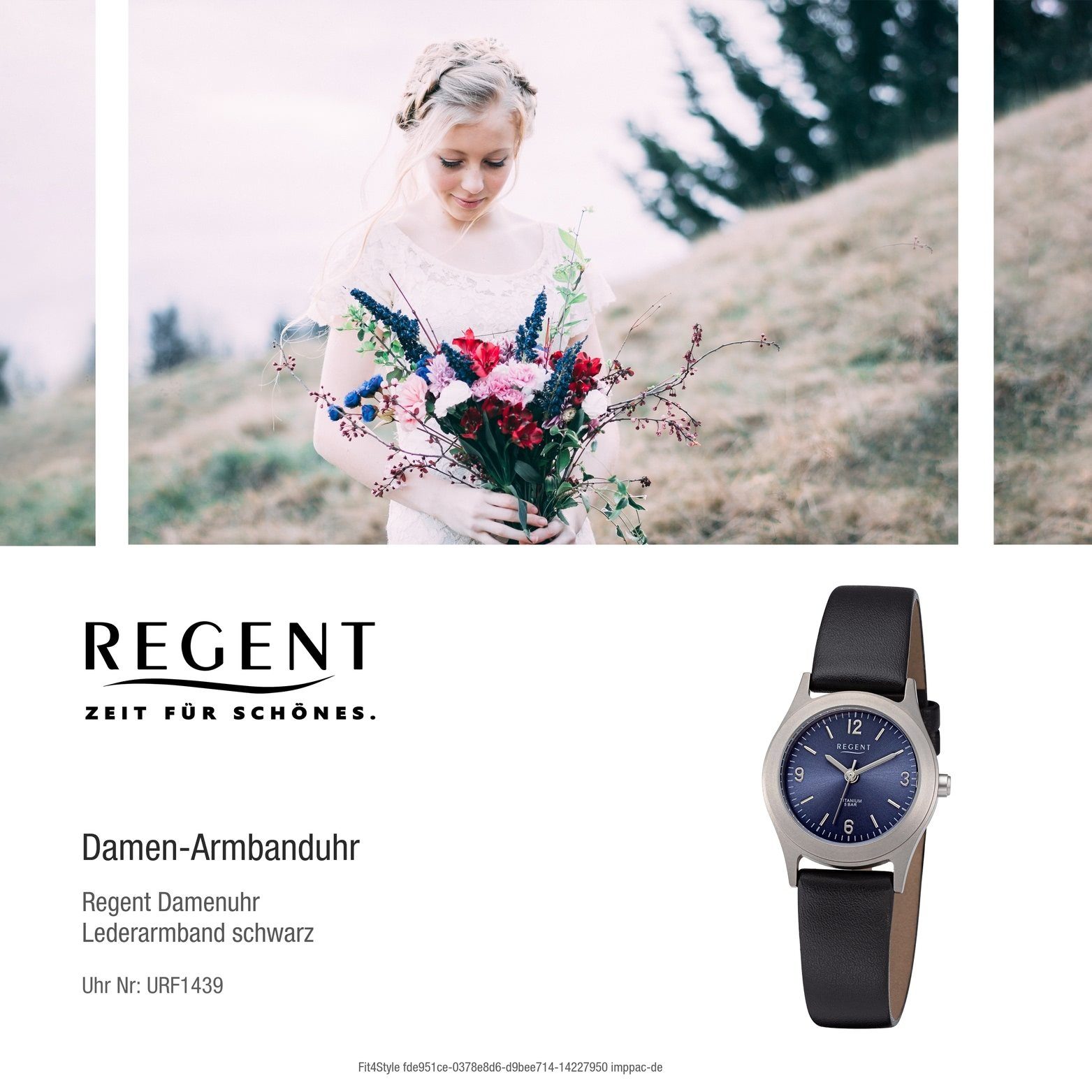 Regent Quarzuhr Regent Damen Armbanduhr 26mm) (ca. Analog, Lederarmband schwarz, extra Gehäuse, rundes Damenuhr groß