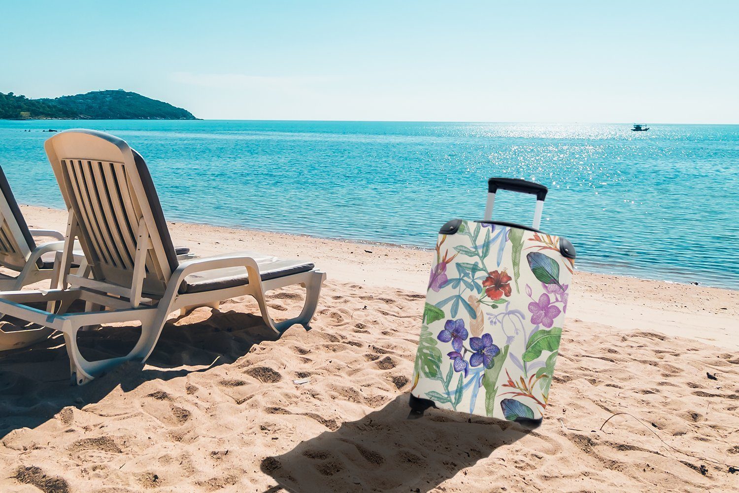 Reisetasche mit Handgepäck rollen, Rollen, MuchoWow 4 Trolley, - Blumen Ferien, Muster, Dschungel Handgepäckkoffer für Reisekoffer -