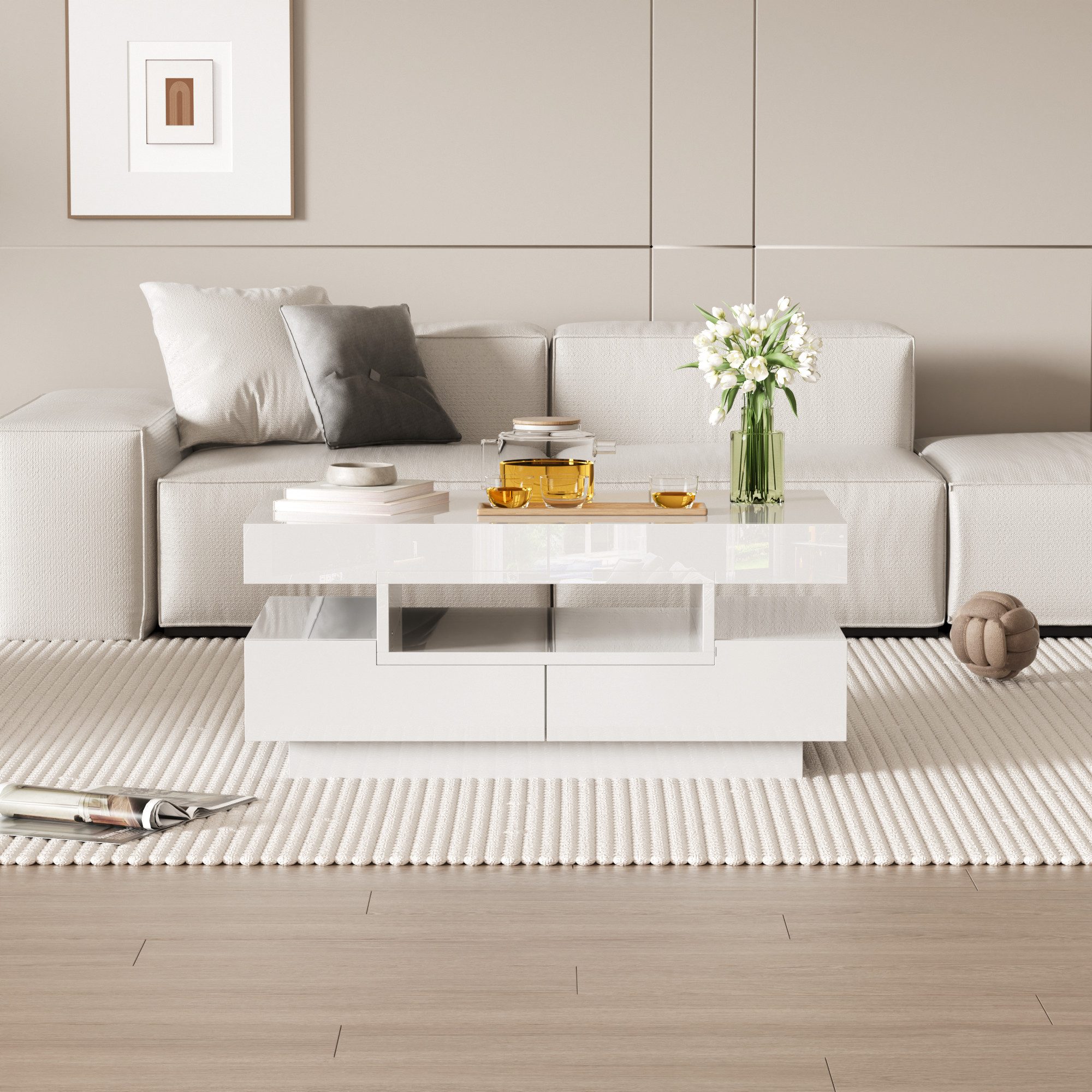 Refined Living Couchtisch Hochglanzoberfläche Wohnzimmertisch,Rechteckiger günstig online kaufen