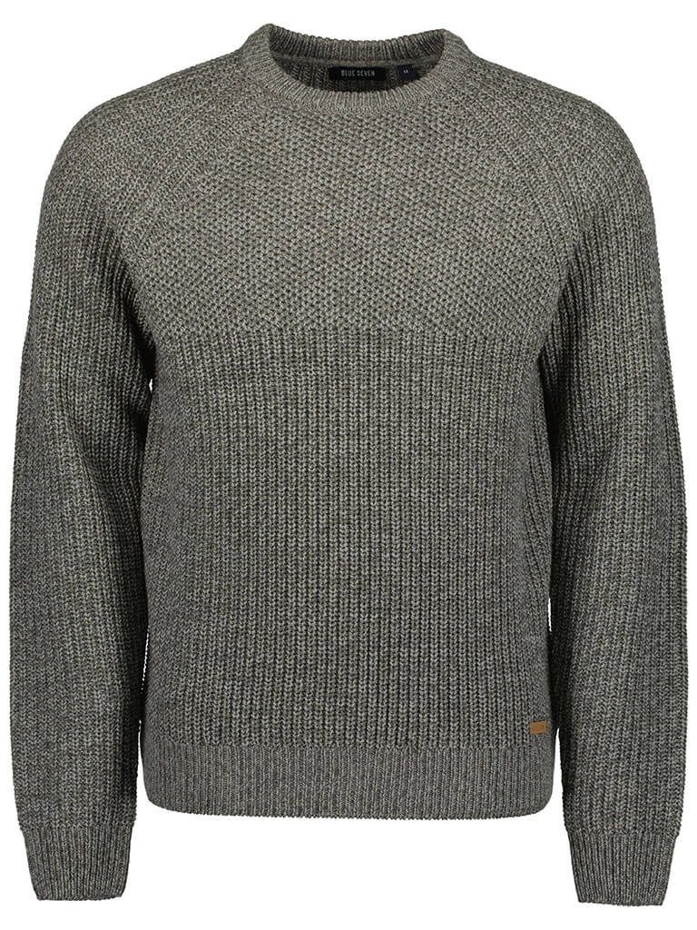 Blue Seven Rundhalspullover Herren Pullover 376544 mit Rundhals - Strickpullover Winterpullover Grobstrick- & Rippstrickstruktur, Dekorative Strickmuster, Raglanärmel