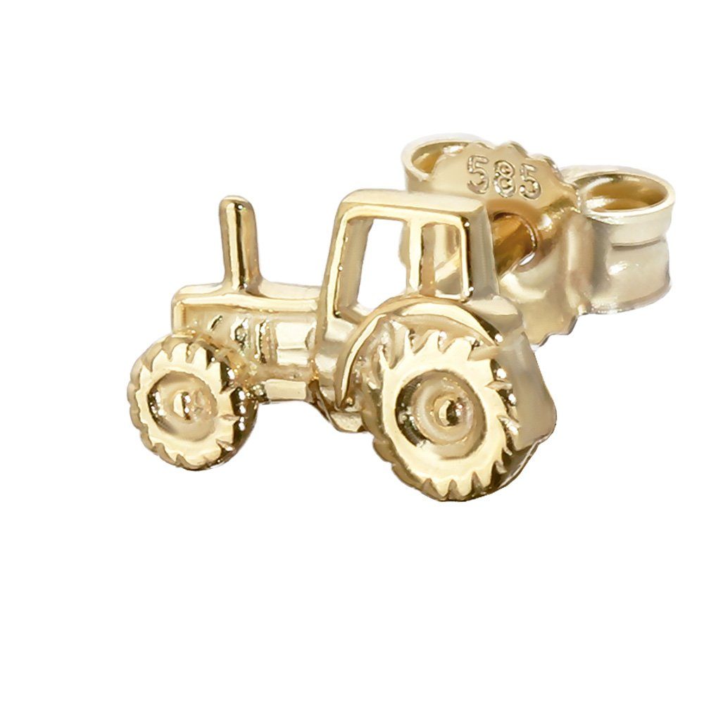 NKlaus Single-Ohrstecker Einzel Traktor Zugmaschine 585 Gold 14karat Ohrste (Einzel - 1 Stück)