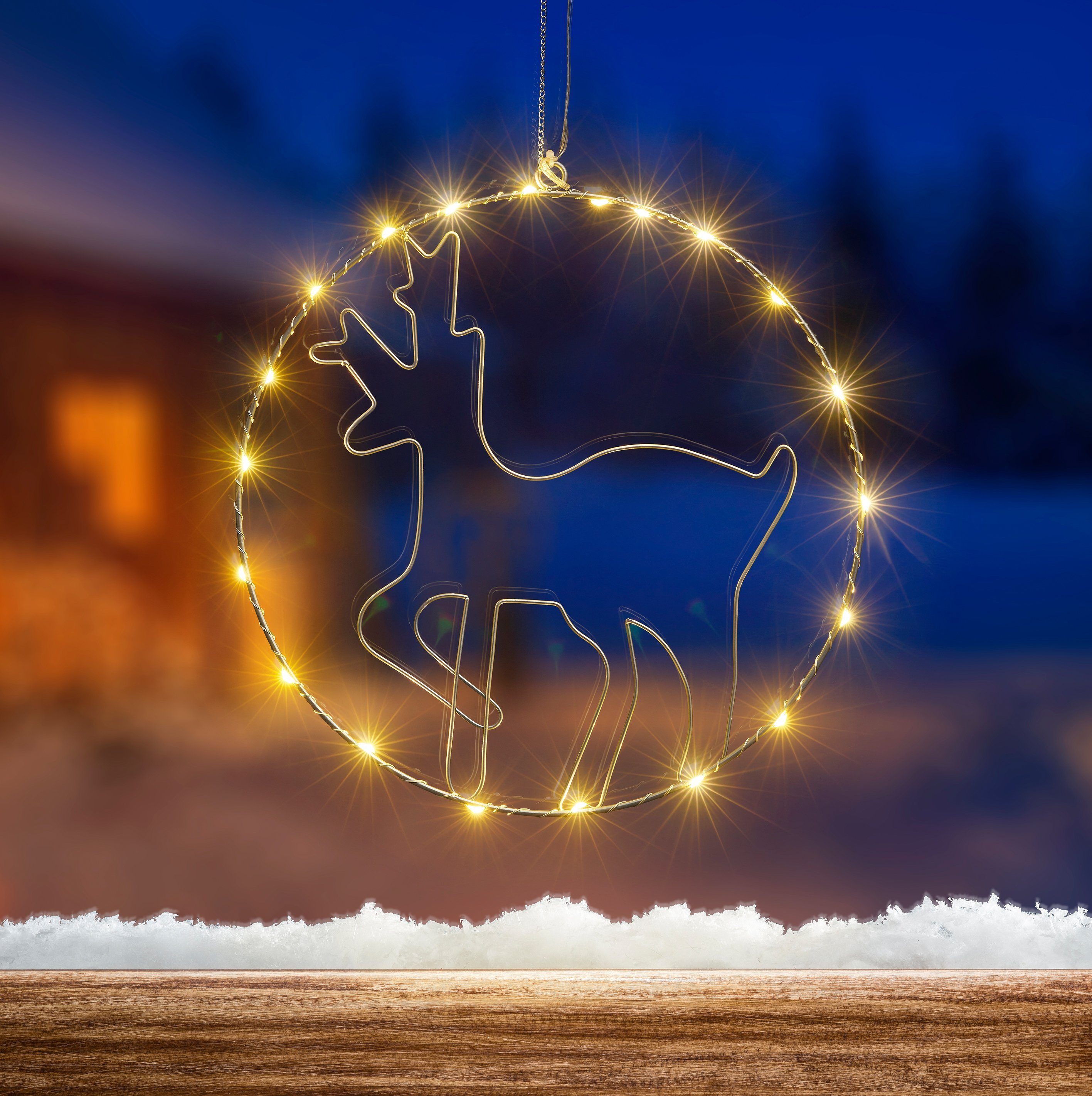 IC Winterworld mit Rentier-Motiv, fest 30cm LED Weihnachtsdeko, Ø ca. integriert, Beleuchteter LED Dekolicht Warmweiß, Metall-Ring