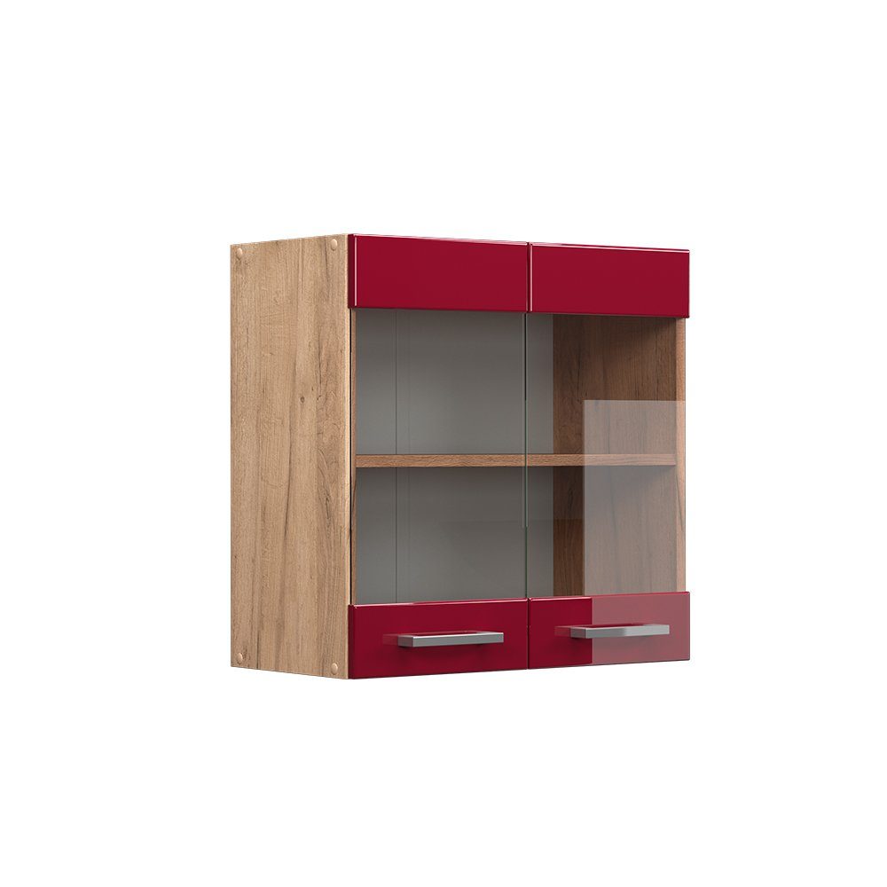 Vicco Glashängeschrank R-Line, Bordeaux Hochglanz/Goldkraft Eiche, günstig online kaufen