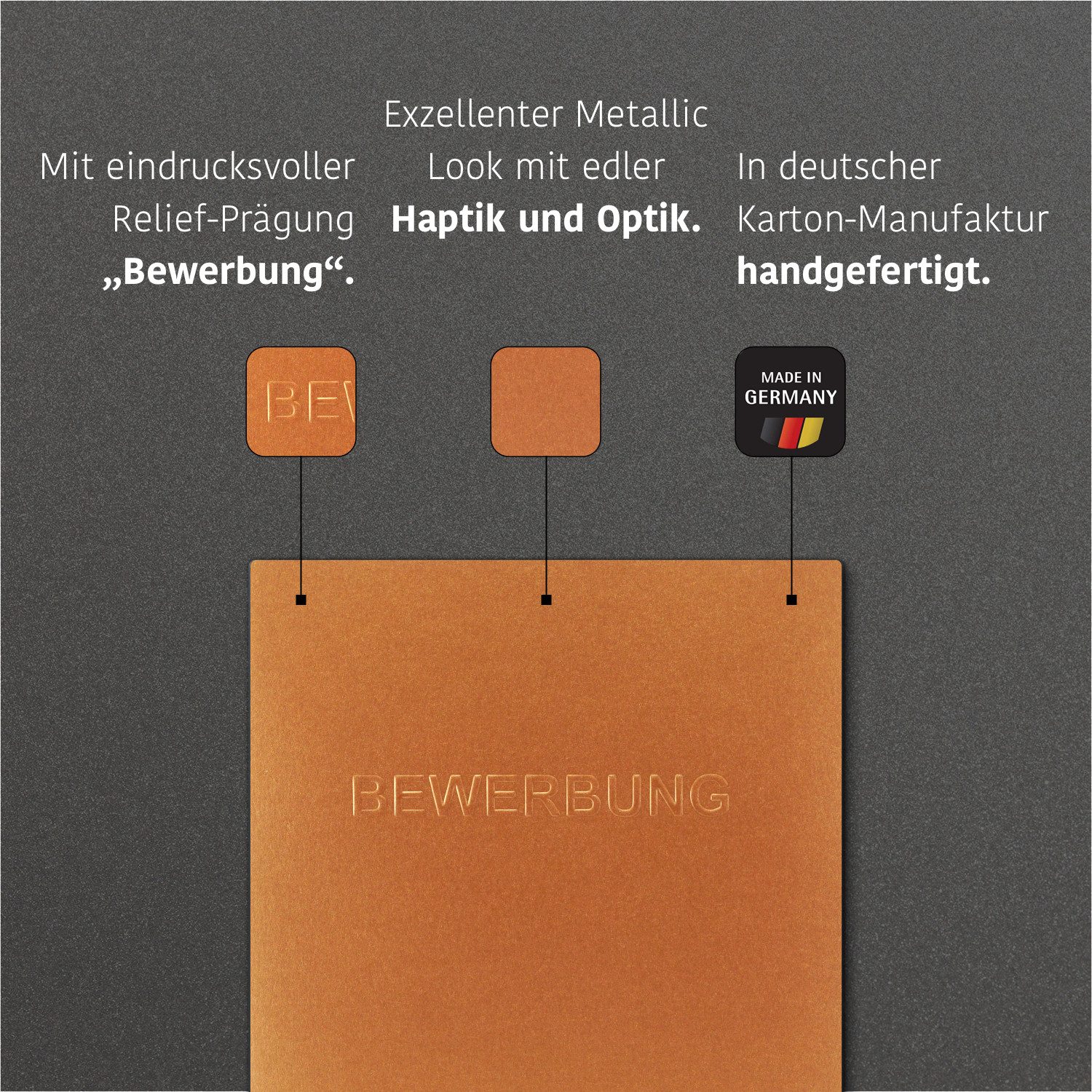 STRATAG Bewerbungsmappe favorit Metallic - 5 Stück 3-teilig mit 2 Klemmschienen (Set, 5-St., Premium-Qualität mit hochwertiger Relief-Prägung BEWERBUNG), direkt vom Hersteller STRATAG - handgefertigt in Deutschland