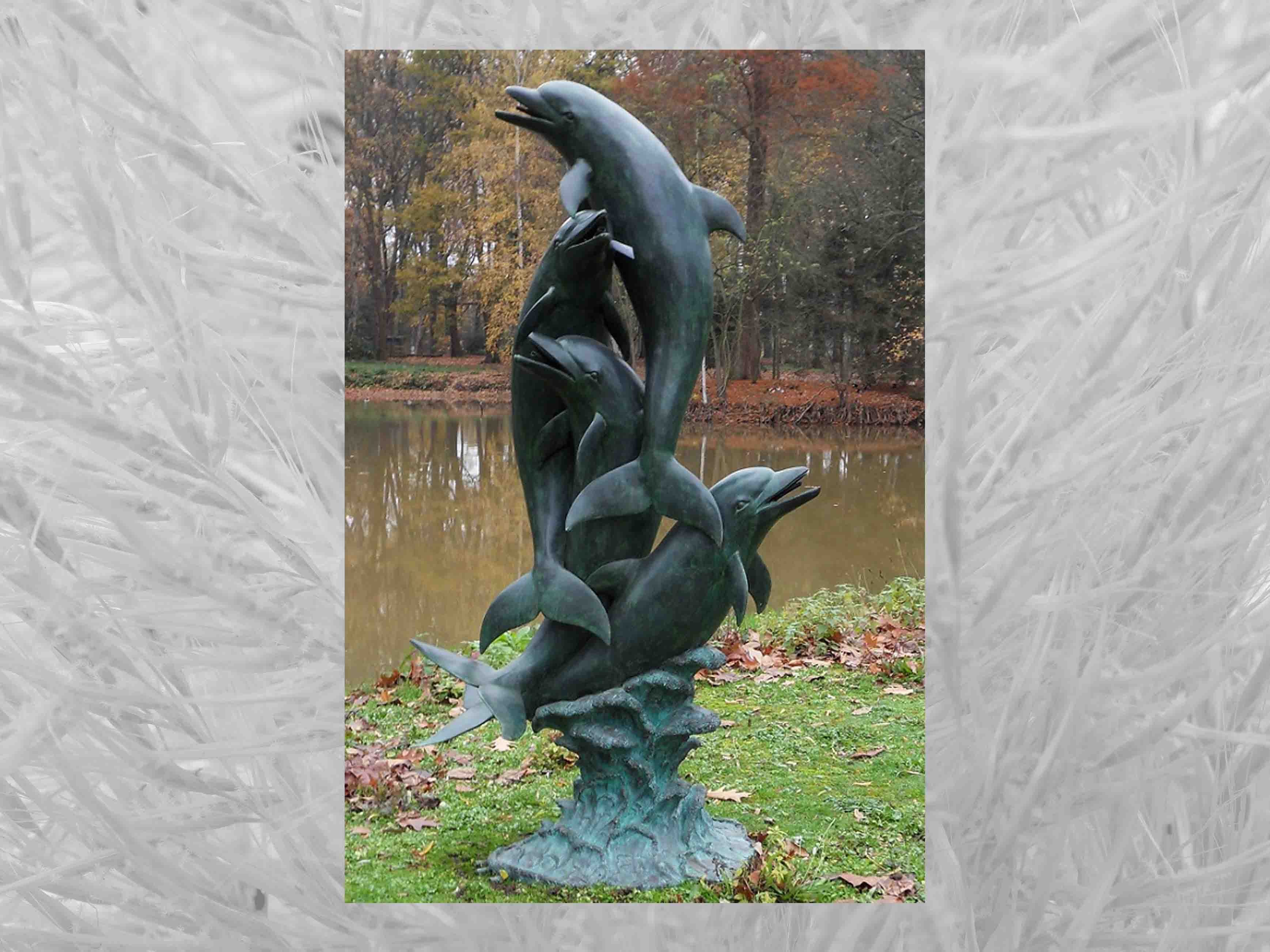 Brunnen, IDYL Bronze-Skulptur Delfin IDYL Bronze Gartenfigur