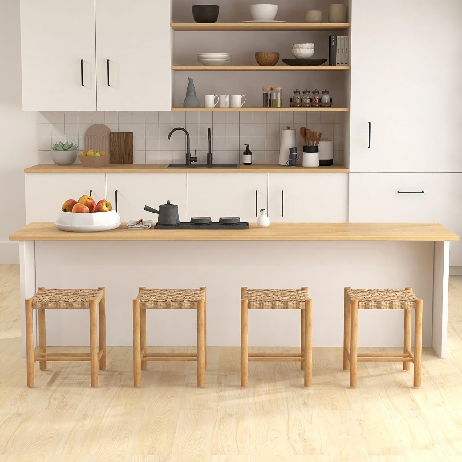 KOMFOTTEU Barhocker Esszimmerstühle (2er Set), mit Fußstütze, Holz & gefloc günstig online kaufen