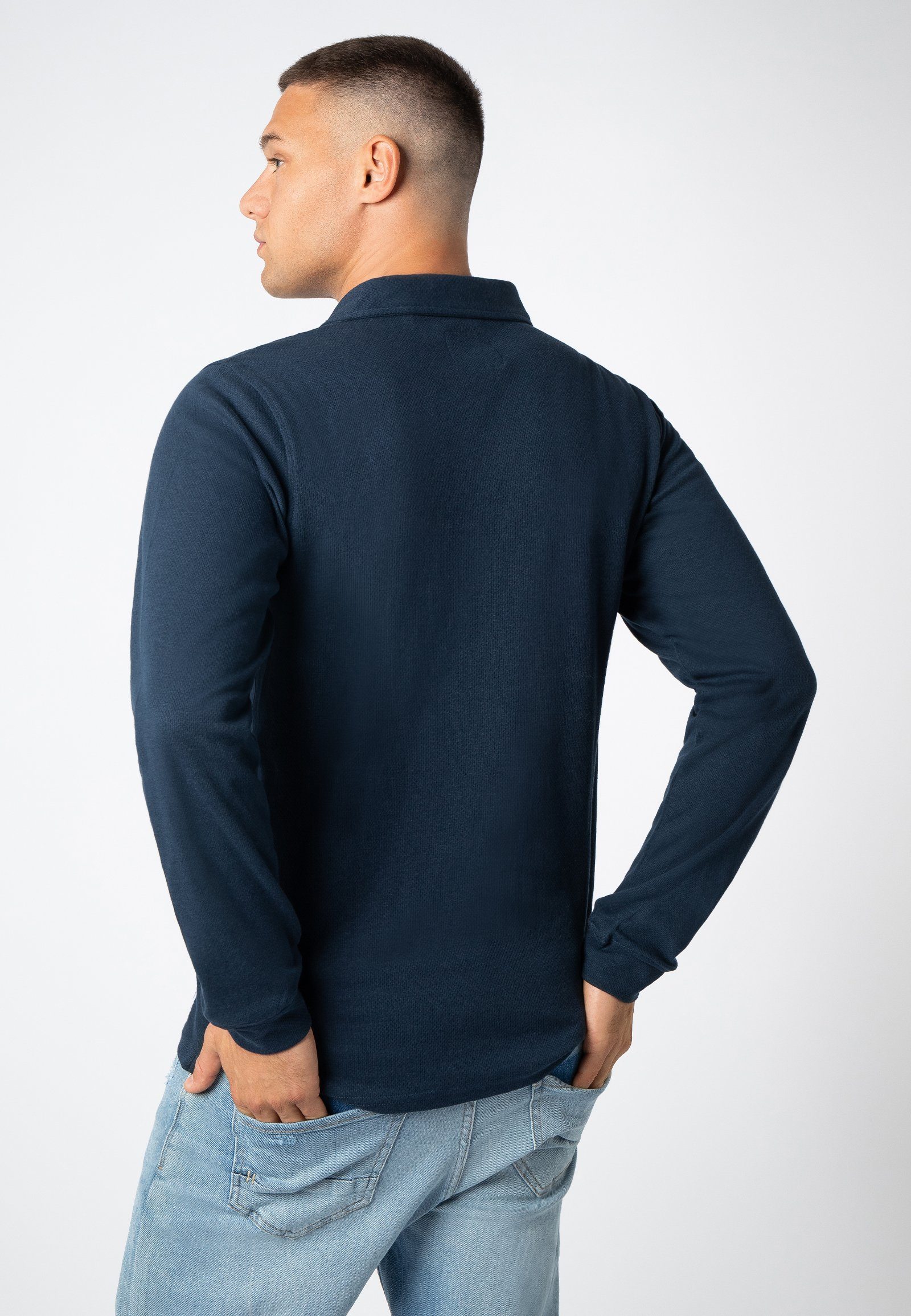 dark-blue Langarm Longsleeve SUBLEVEL Poloshirt