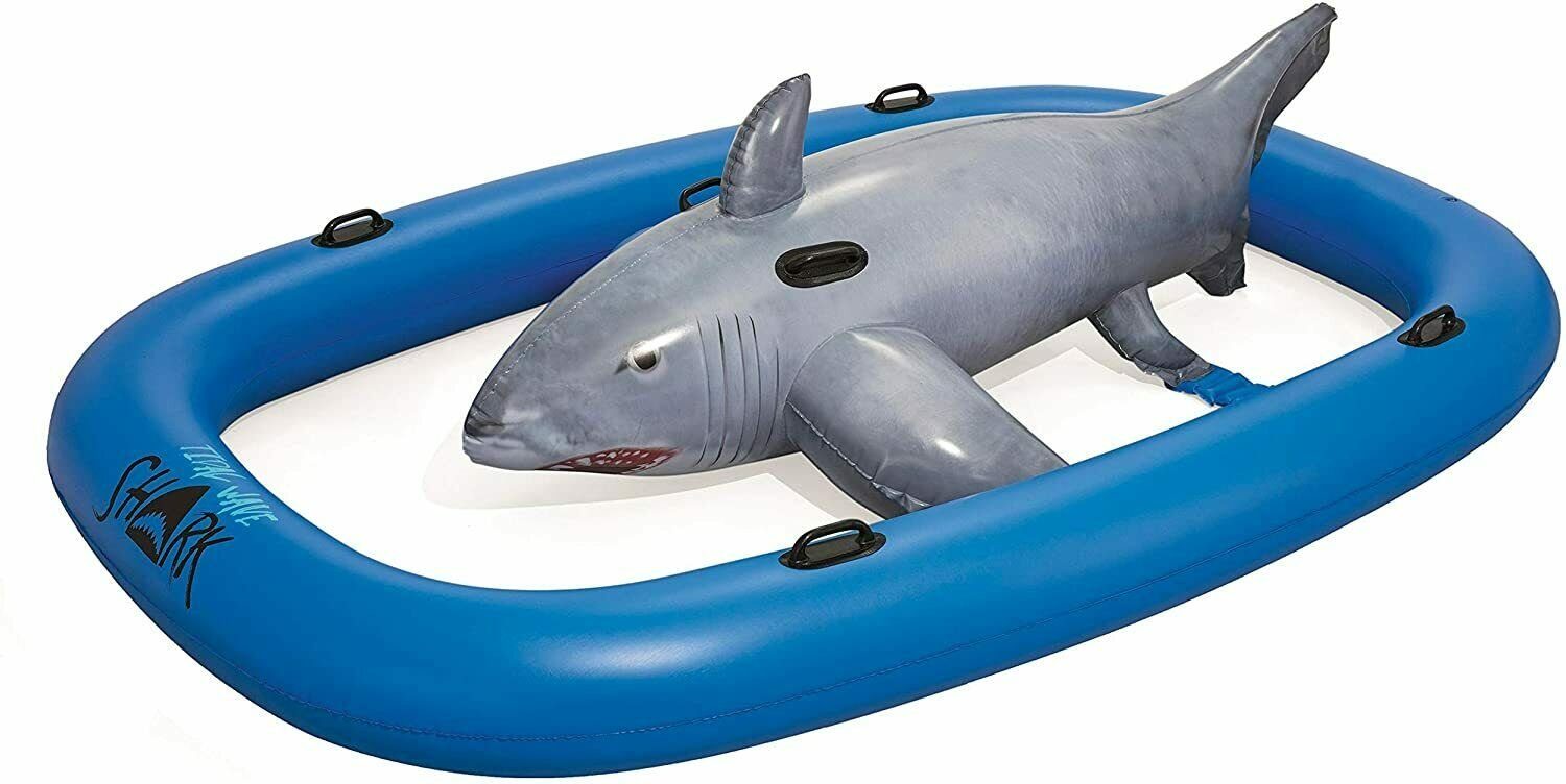 BESTWAY Aufblasbare Schwimmfigur Haifisch 297 x 188 x 71 cm, Große Sitzfläche, Trendiges Design, Sichere Ausführung