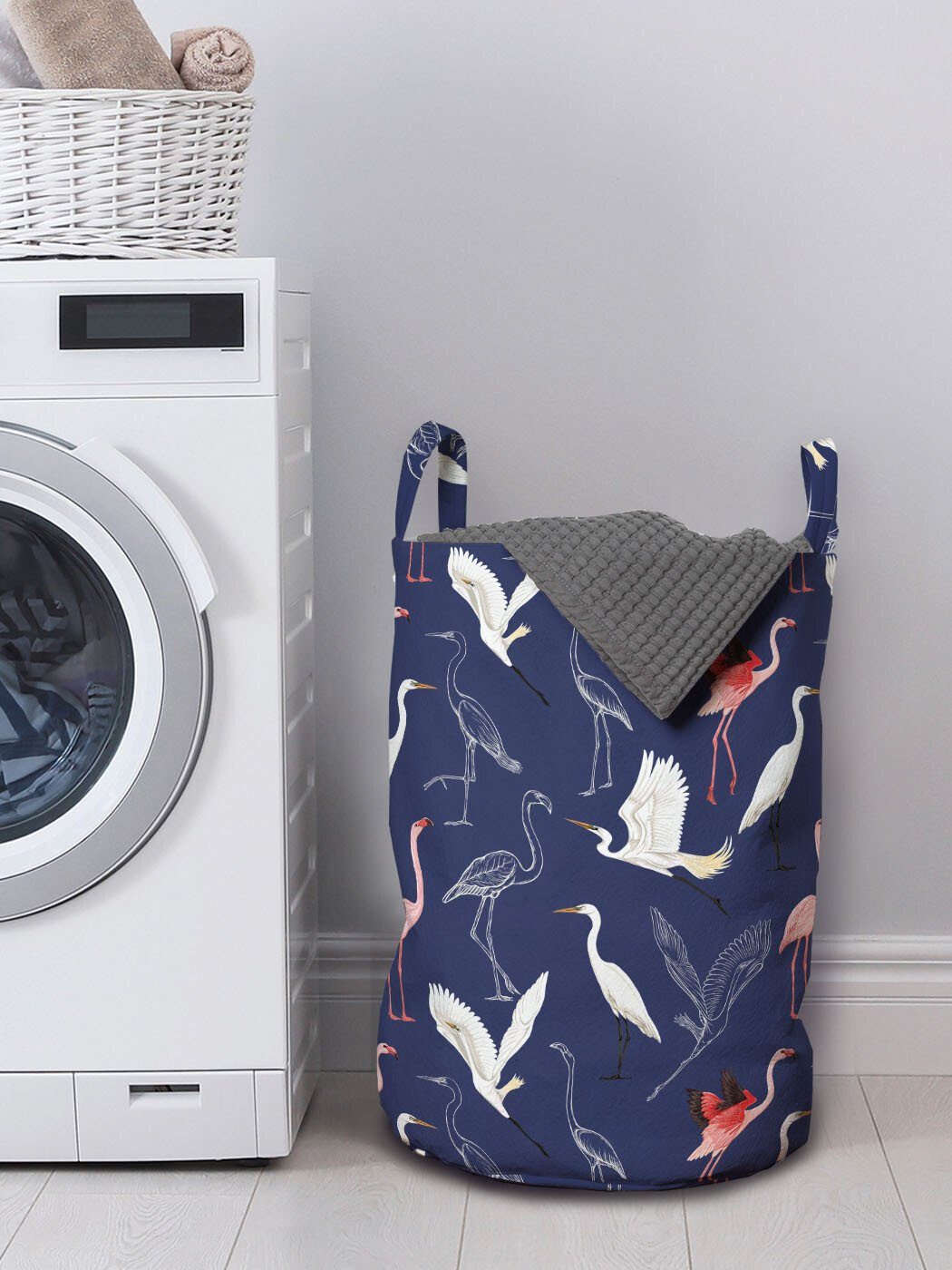 Griffen Navy Wäschekorb Heron für mit Abakuhaus Wäschesäckchen blau Flamingo Pattern Kordelzugverschluss Waschsalons,
