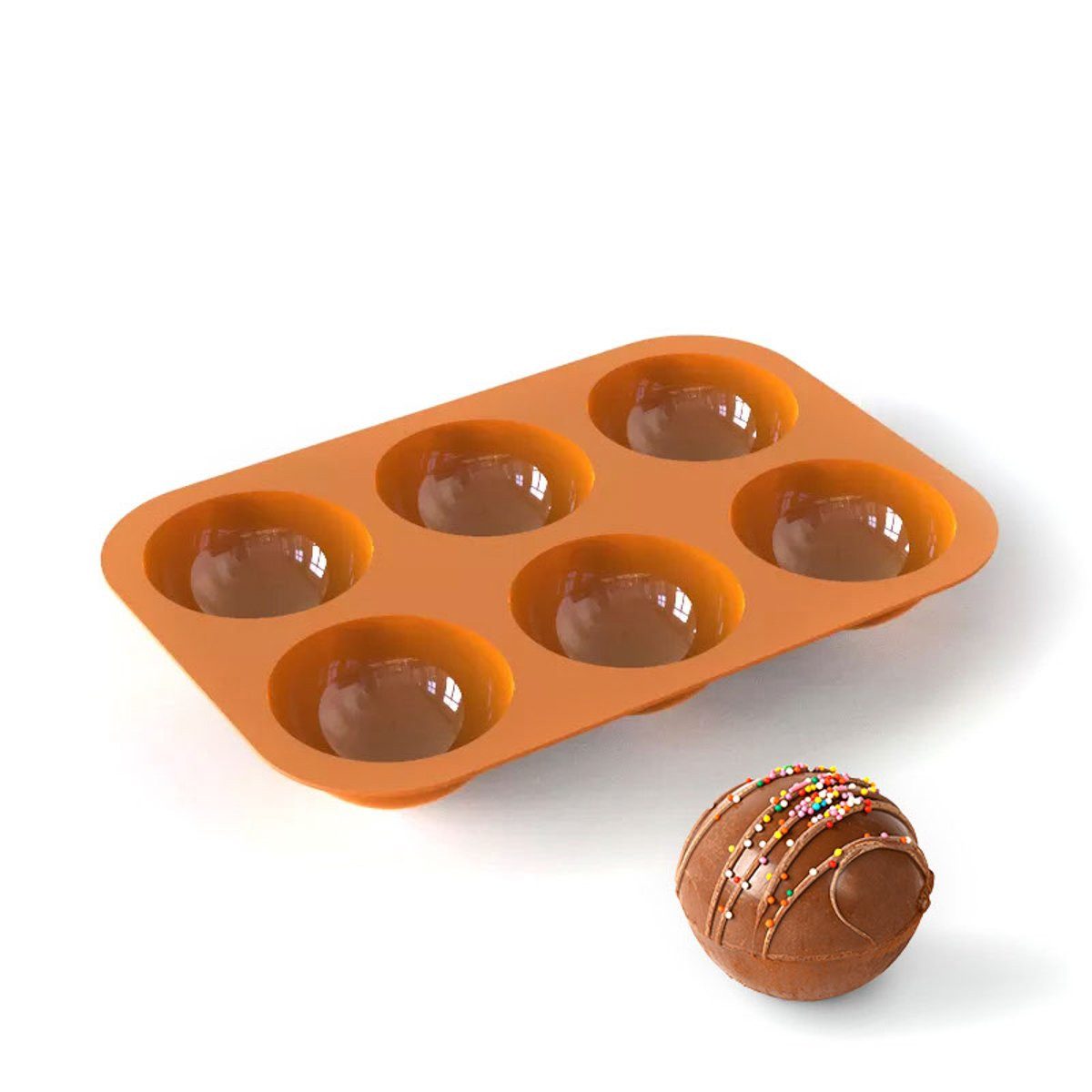 Metamorph Pralinenform Halbkugel Silikonform 6-fach, Mit der Chocolate Bomb Form aus Silikon für sechs Halbkugeln gelingen