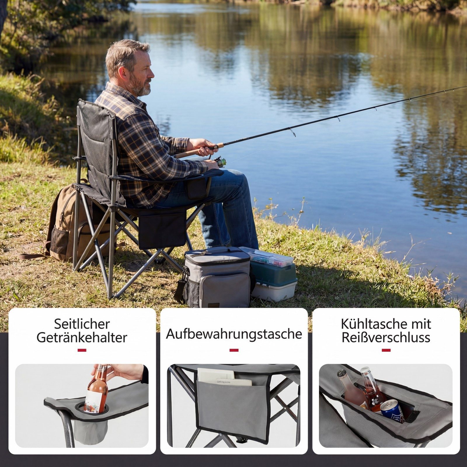 COSTWAY Campingstuhl (1 St), Klappstuhl Faltbar XXL 180KG Belastbar
