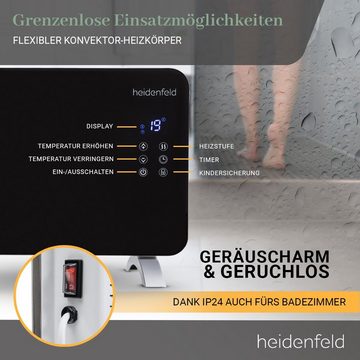 Heidenfeld Konvektor Glaskonvektor GK200 - 2000 W inkl. 3 Jahre Garantie Heizgerät, 2000 W, Elektro Heizung - LED-Bedienfeld und Fernbedienung - Kindersicherung