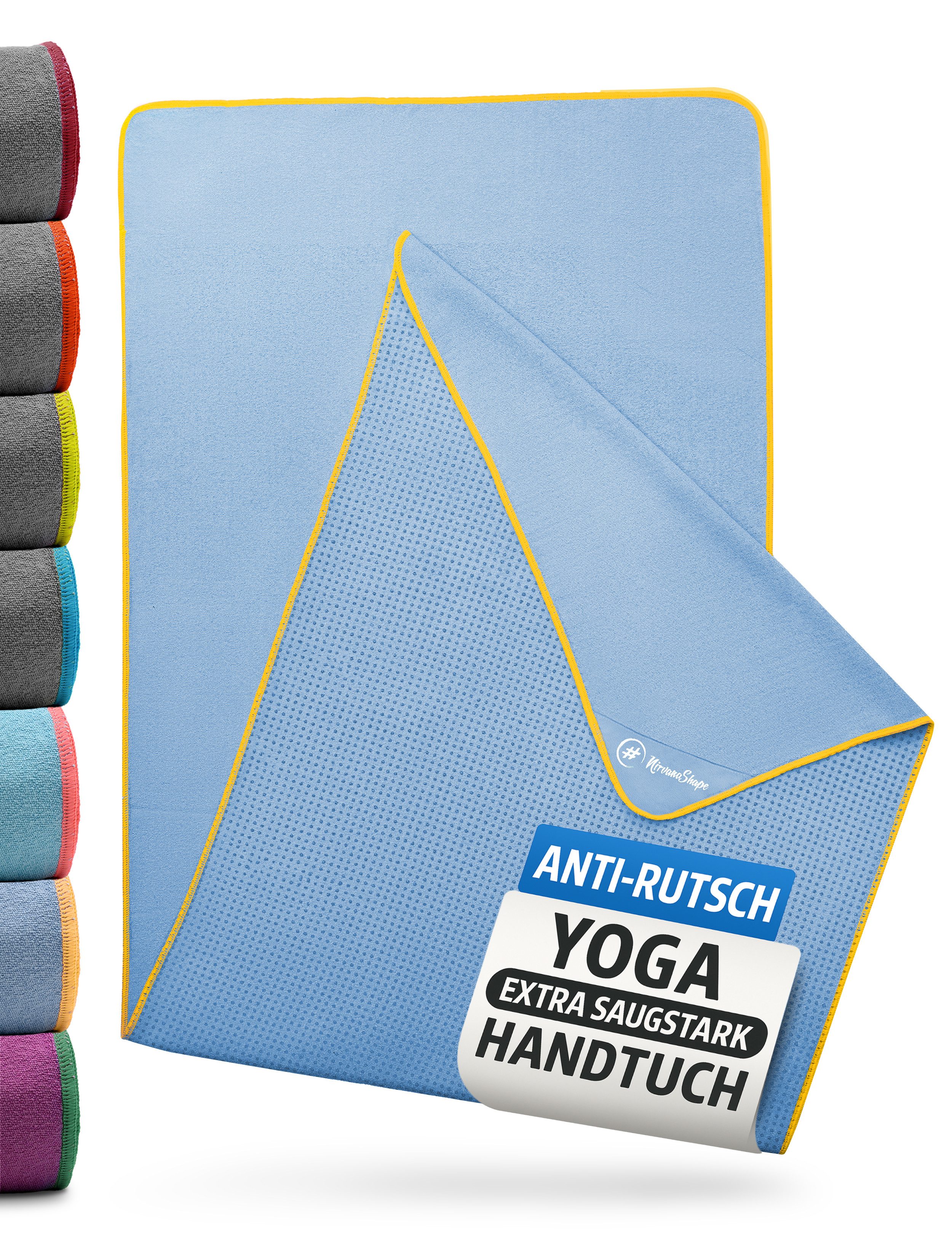 NirvanaShape Sporthandtuch Yoga Handtuch mit Antirutsch-Noppen, Yogatuch-Auflage für Yogamatte, Microfaser, +Yoga Einführungs eBook, Yogatuch-Auflage Saugstark, Hygienisch