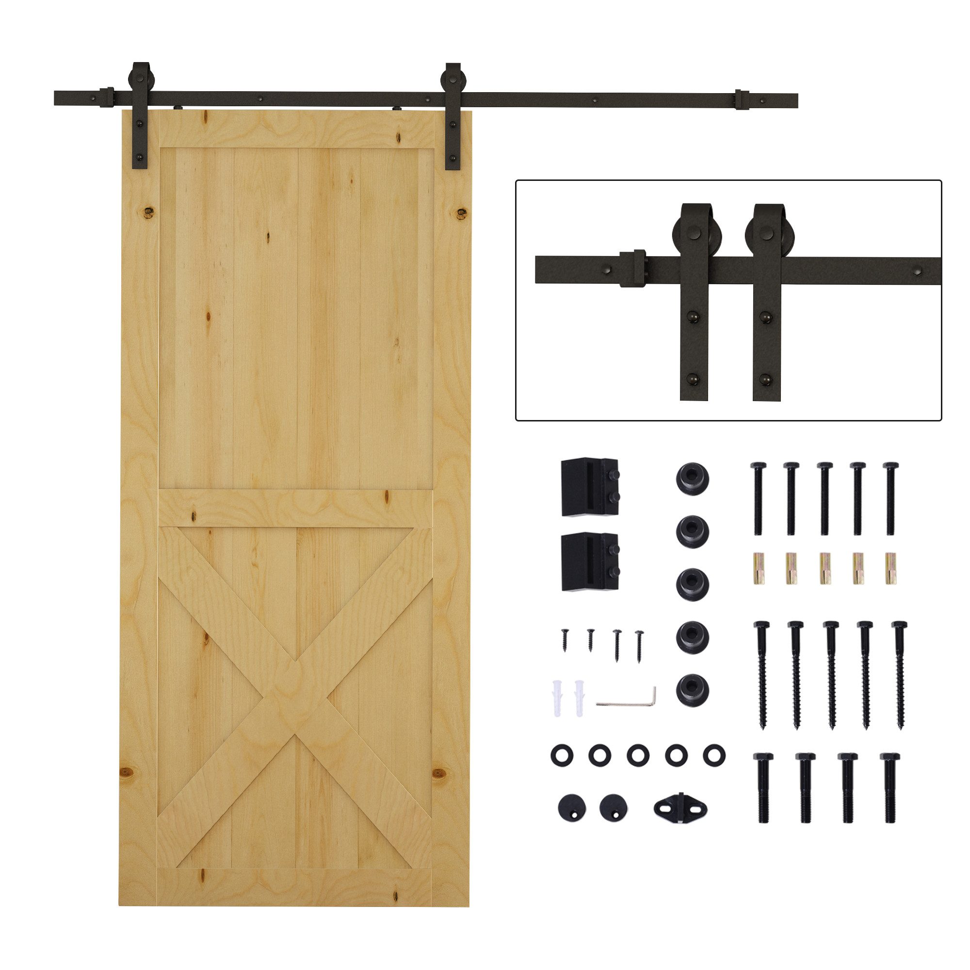 HOMCOM Türbeschlag 200 cm Komplett-Set mit Schienen, Rollen, Schienenstopper (Schiebetürsystem, 1 St., Schiebetüren-Beschlagsatz), aus Kohlenstoffstahl, Schwarz