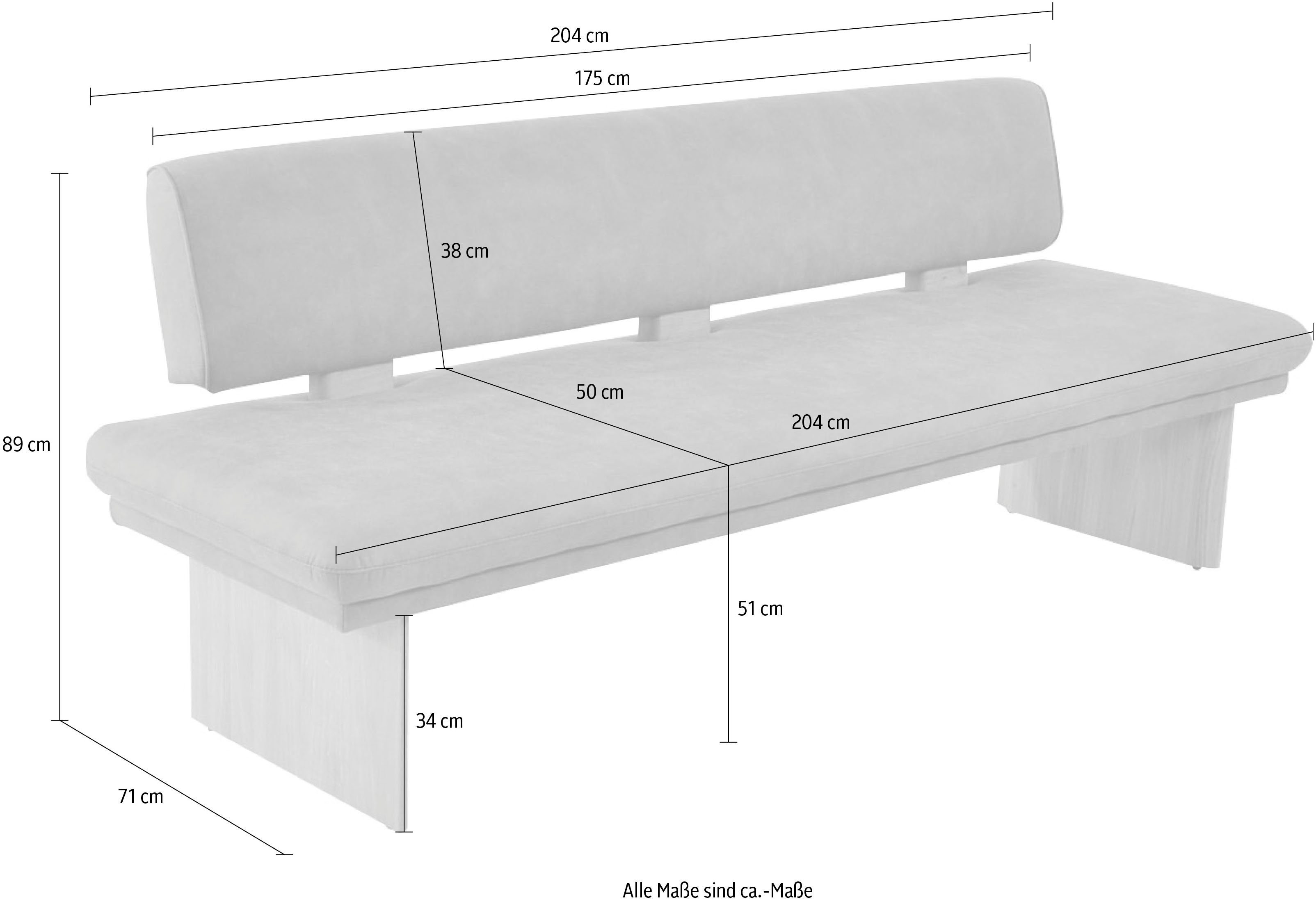Longbeach K+W im 224cm 204cm 77 Sitz, Komfort der wahlweise & Polsterbank Wohnen (1-St), oder schlamm Breite Spitzkissenoptik in