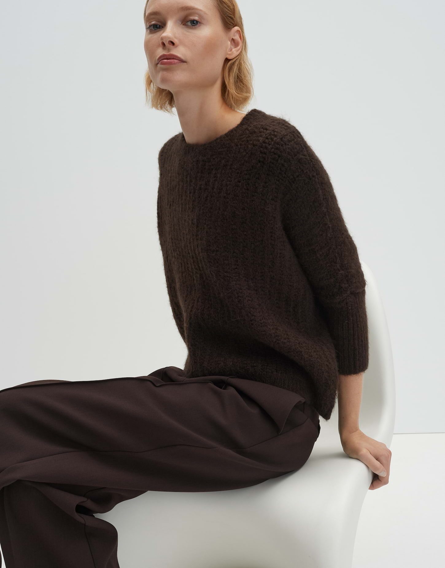 someday Strickpullover TUMELDA Boxy Chunky Knit aus Woll-Alpaka Mix weite Passform, gerader Schnitt, verkürzte Länge, Rippstruktur