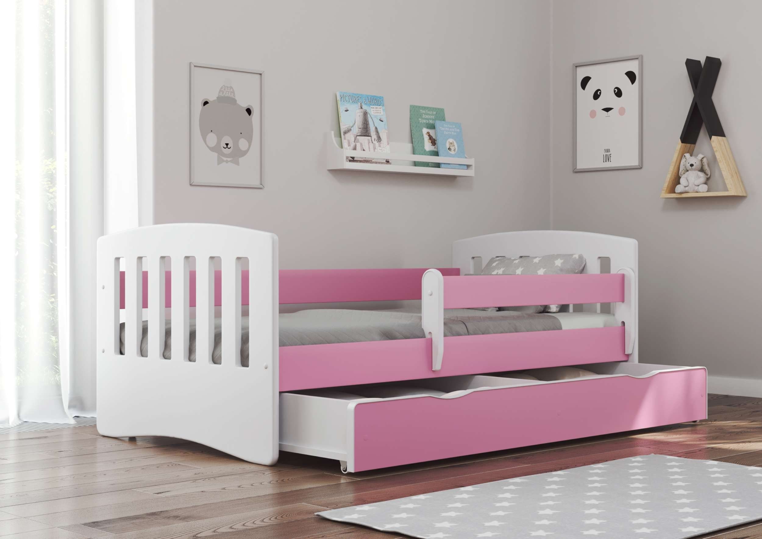Bett), für Jugendbett (Kinderbett, variabel 80 stellbar, x 140/160/180 Holzwerkstoff, Stylefy - mit Kinder cm, Schublade, Rosa aus Amira Weiß