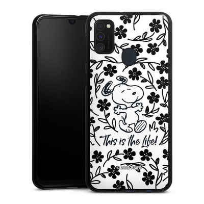 DeinDesign Handyhülle Peanuts Blumen Snoopy Snoopy Black and White This Is The Life, Samsung Galaxy M30s Silikon Hülle Bumper Case Handy Schutzhülle