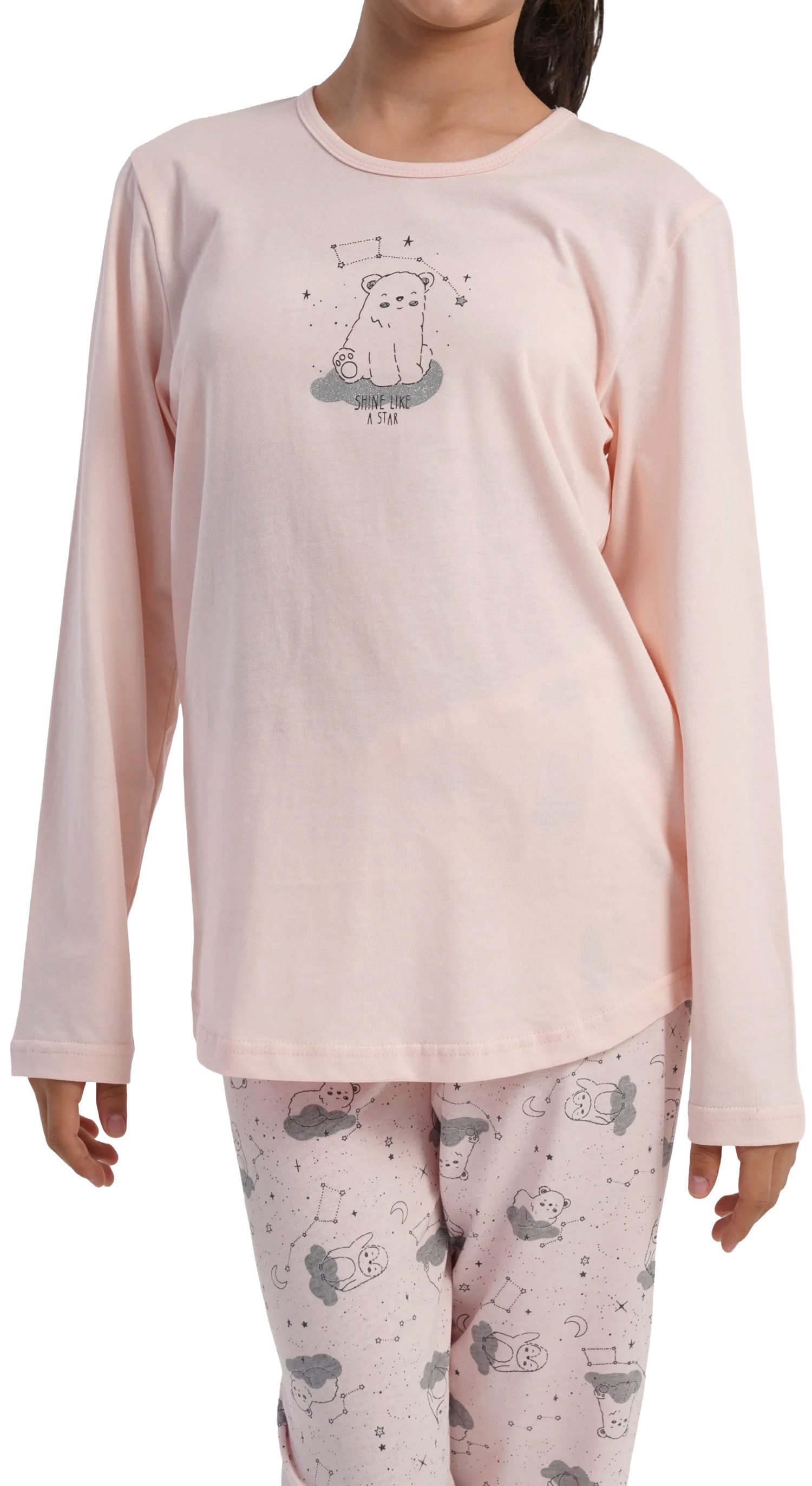 Vienetta Schlafanzug Kids (Set, 2 tlg., 2-teilig) Mädchen Pyjama lang Langarm Bündchen Baumwolle Glitzer