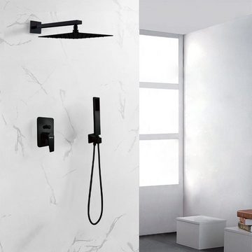 SOLVEX Duschsystem mit Thermostat Regendusche Unterputz Bad-Badewannenarmatur, mit 8 Zoll Übergroßer Überkopfbrause und Handbrause,Edelstahl
