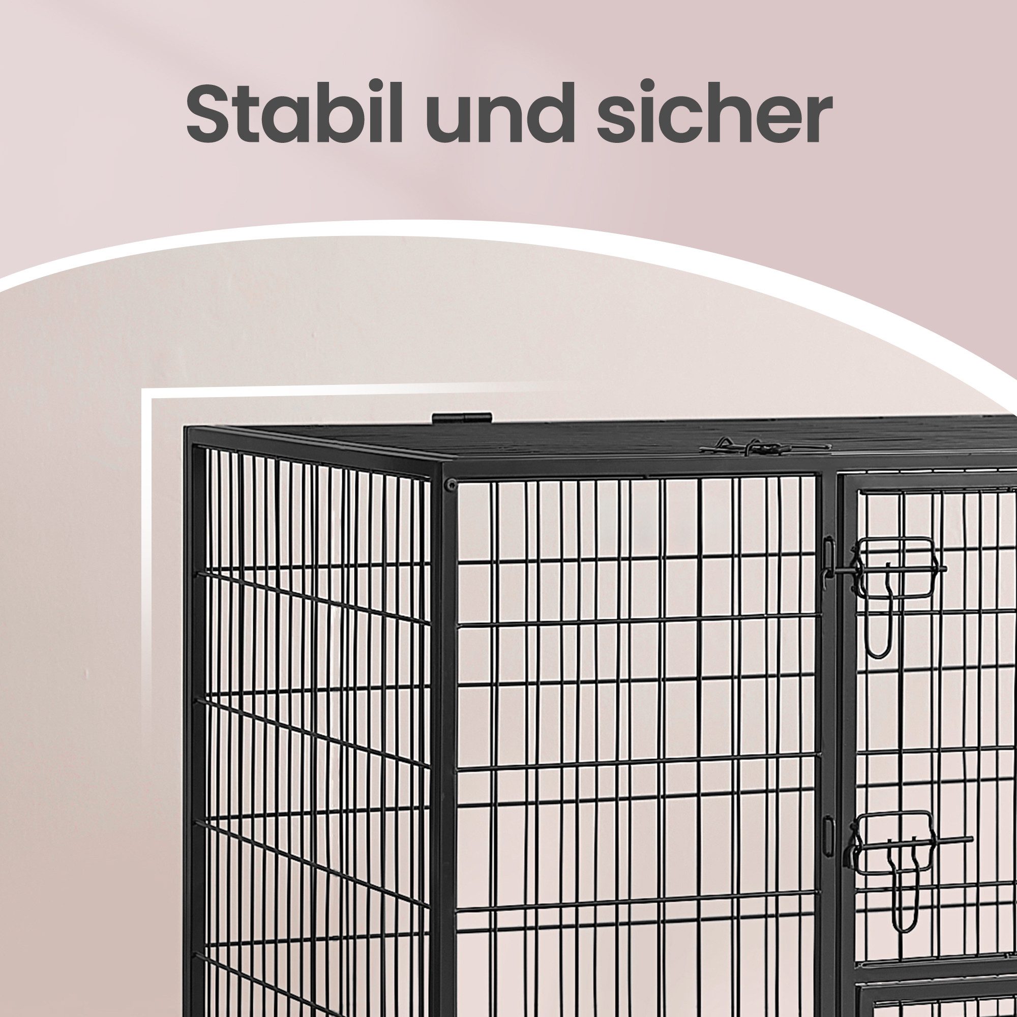 FEANDREA Tiertransportbox hochbelastbar, Gitterbox, transportabler Haustierkäfig, Welpenauslauf, XXL, 122 x 75,5 x 80,5 cm
