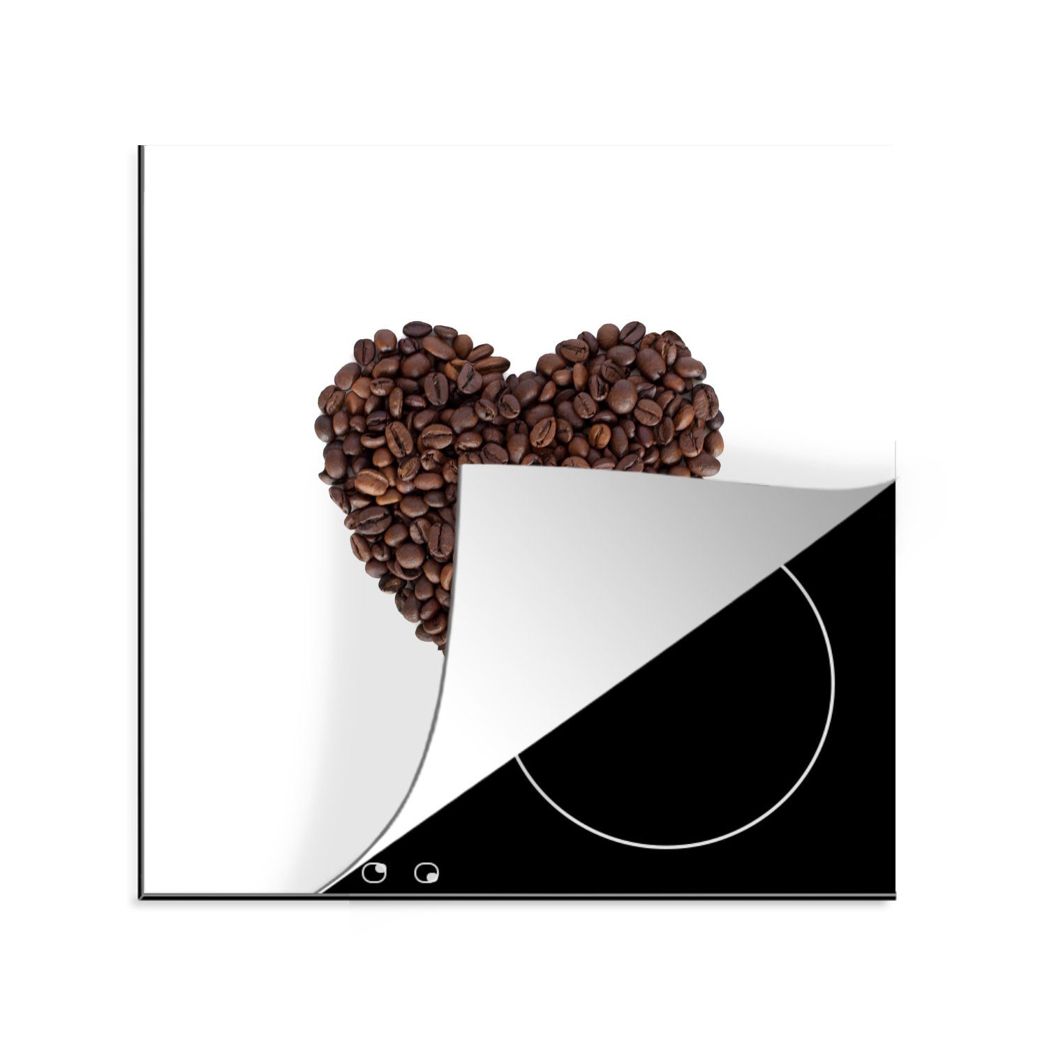 MuchoWow Herdblende-/Abdeckplatte Herz aus Kaffeebohnen, Vinyl, (1 tlg), 78x78 cm, Ceranfeldabdeckung, Arbeitsplatte für küche