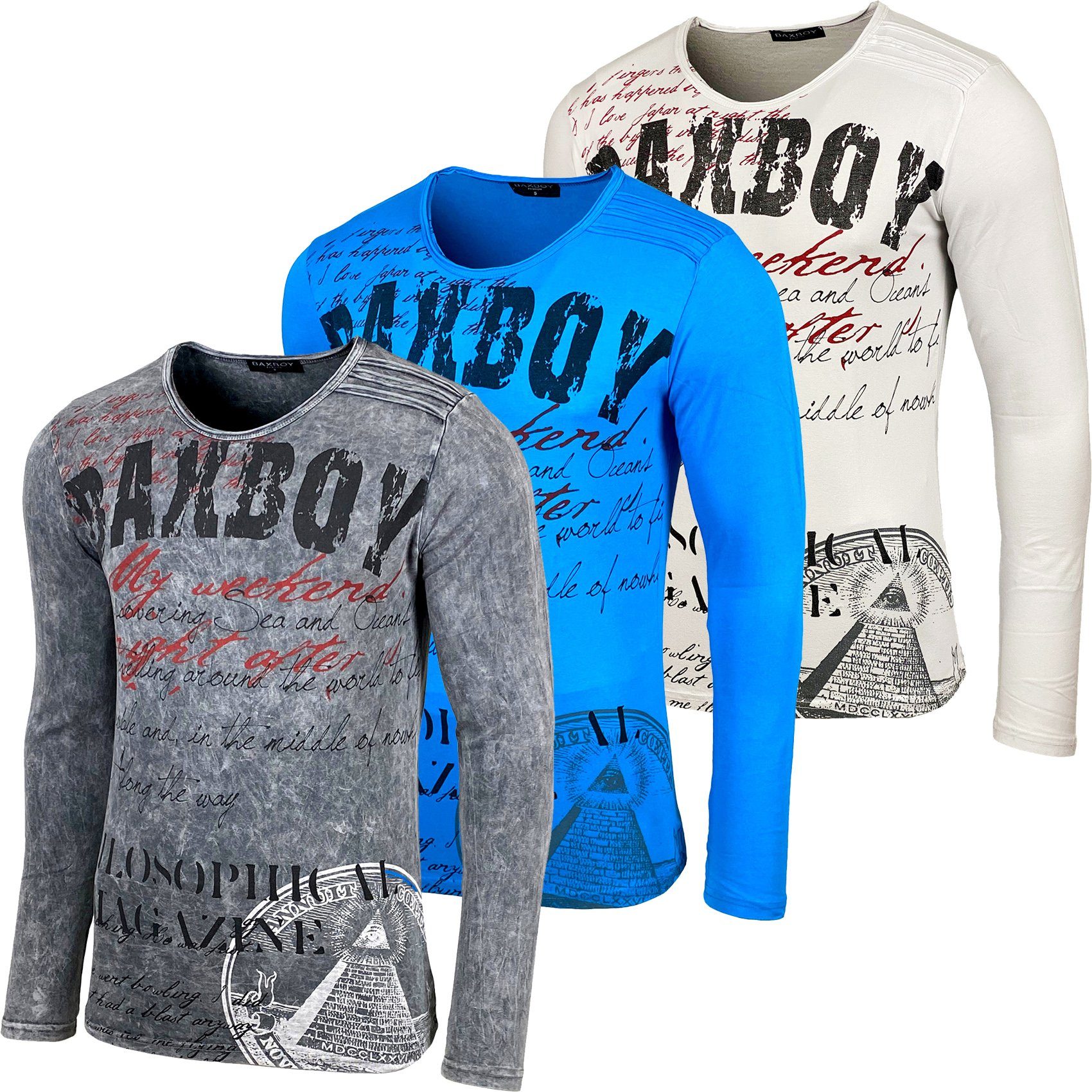 Baxboy Longshirt BAXBOY Herren Langarmshirt Oil Wash Verwaschen Stretch Oberteil 707