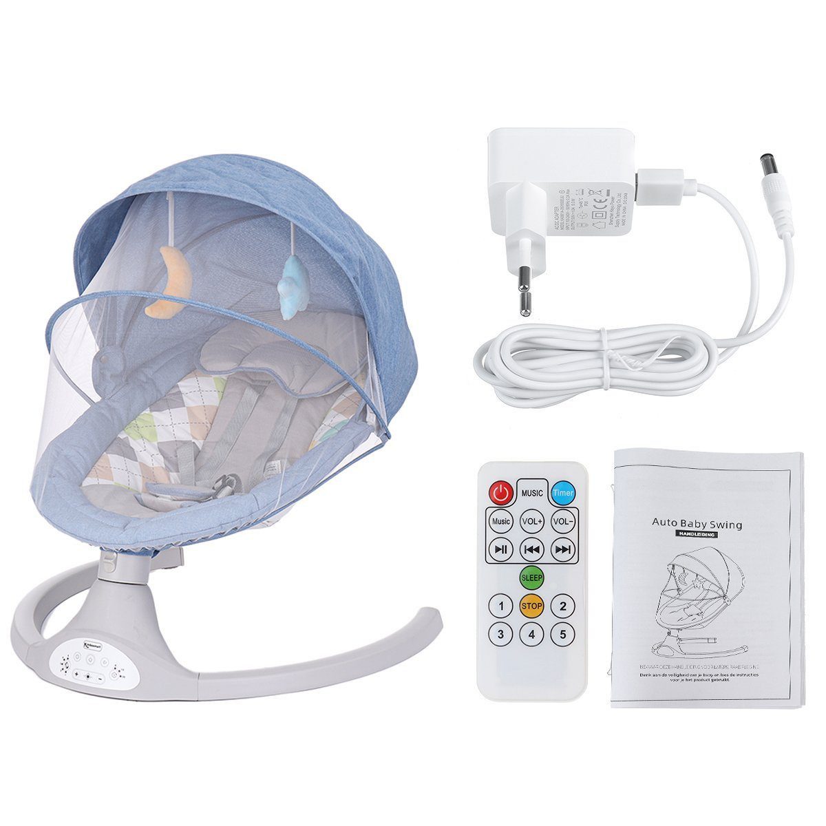 Insma Babywippe elektrische Babyschaukel bluetooth Musik, mit Schwung in 5 Geschwindigkeiten und Fernbedienung max. 9kg – Bild 5 von 5
