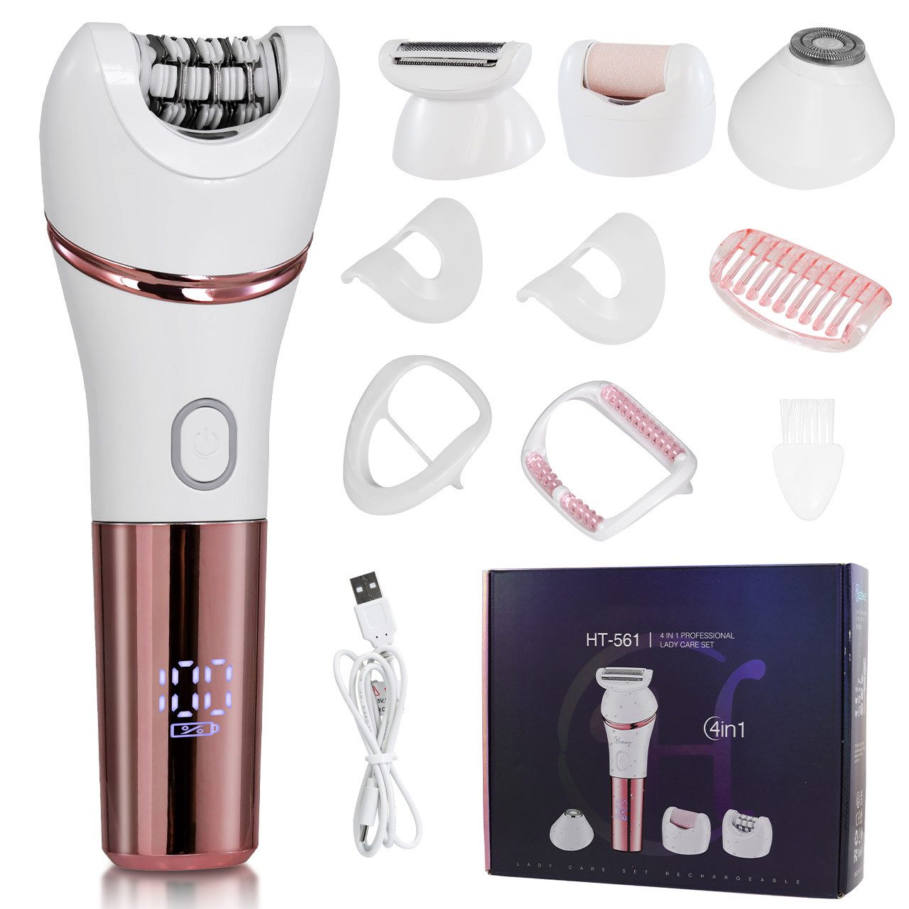 Tekoo Körperrasierer Epilierer 4in1 Elektrischer Damenrasierer, Bikinitrimmer für Frauen, Set, 4-tlg., 4-teiliges Pflegeset, 4-in-1 Set, IPX7 Wasserdicht, 90 Min. Laufzeit, LED-Anzeige