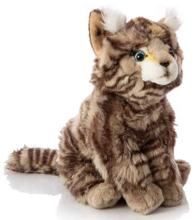Uni-Toys Kuscheltier Wildkatze grau-getigert - Höhe 22 cm - Plüsch-Katze, Plüschtier, zu 100 % recyceltes Füllmaterial
