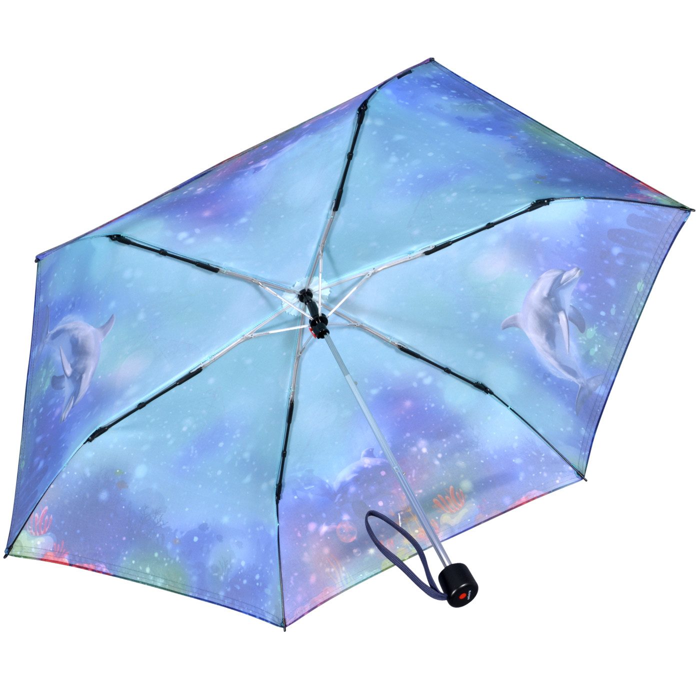 Knirps® Taschenregenschirm Kinderschirm 4Kids reflective mit Delfinen, für Sicherheit auf dem Schulweg – Bild 4 von 5