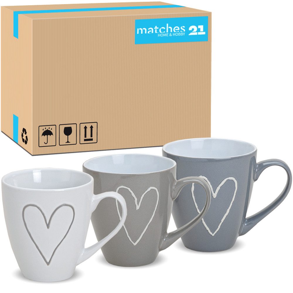 matches21 HOME & HOBBY Tasse Große Кавові чашки 24er Set Landhaus-Stil Herzen Kaffeebecher, Keramik, Tee Kaffee-Becher Vintage weiss grau beige 400 ml